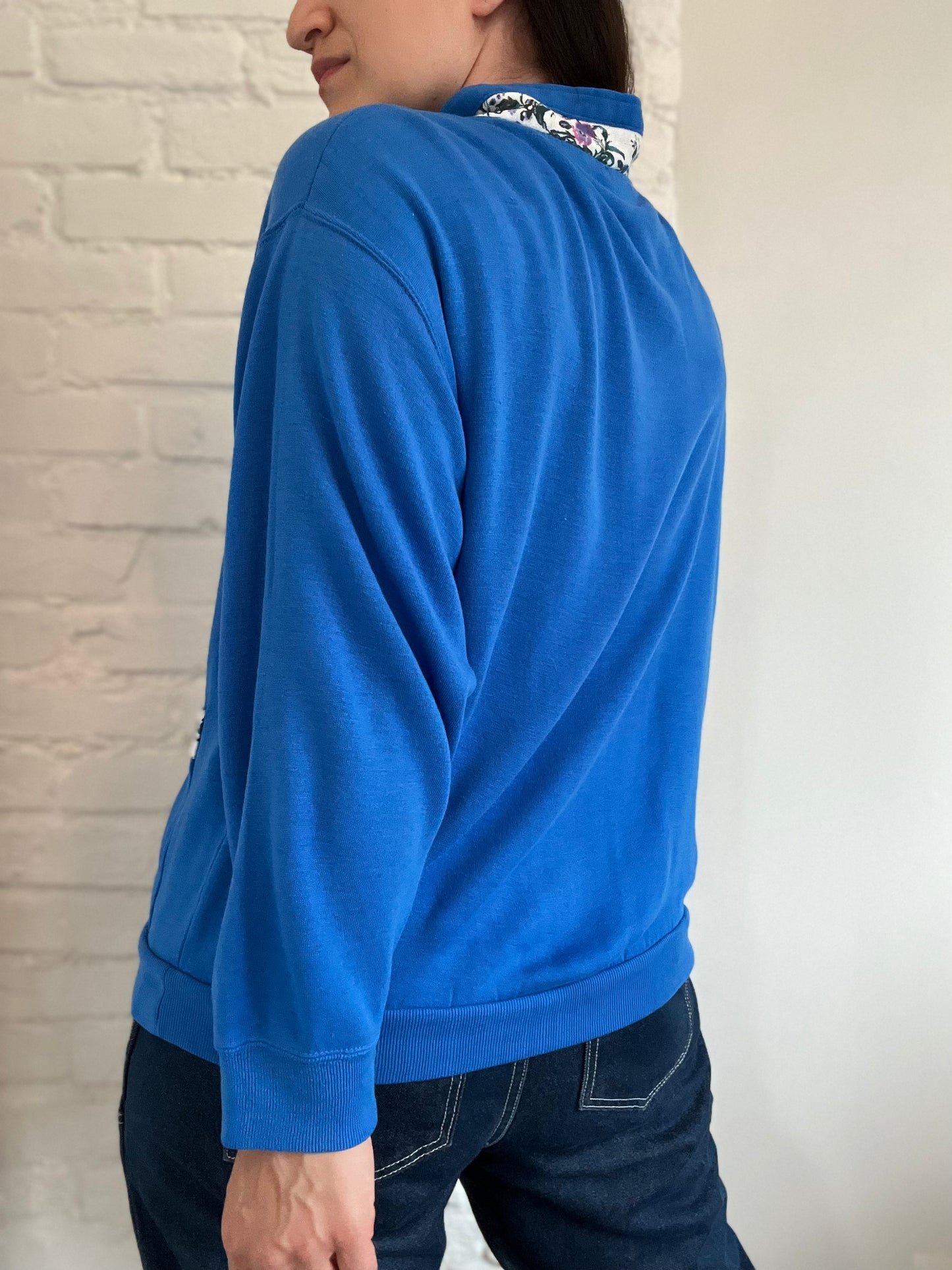 Royal Blue Floral Sweater - Size XL