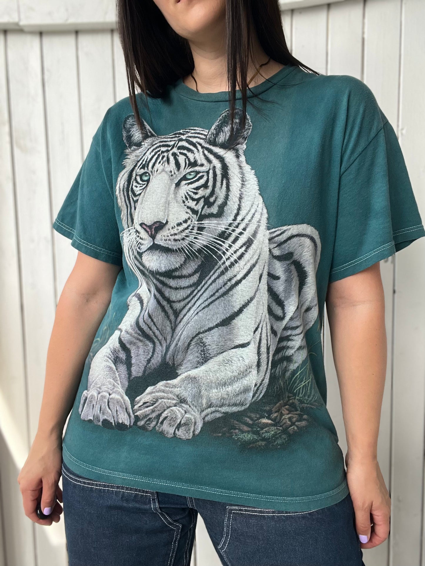 Turquoise White Tiger Tee - Size L