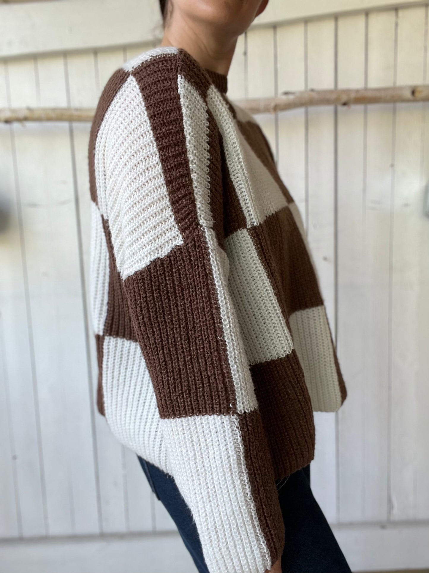 Oversize Block Brown & White Sweater - Size L