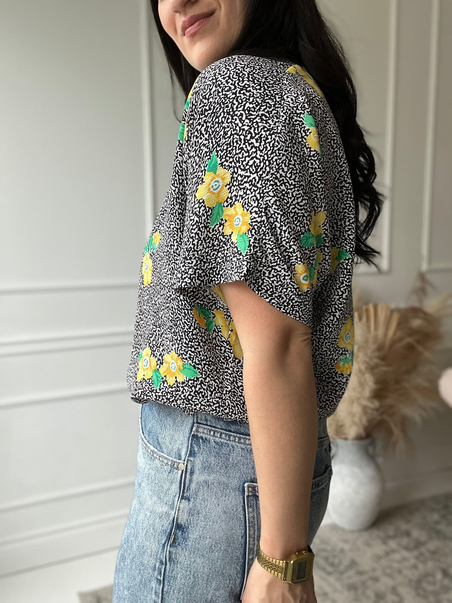 Floral Art Pop Top - Size L/XL