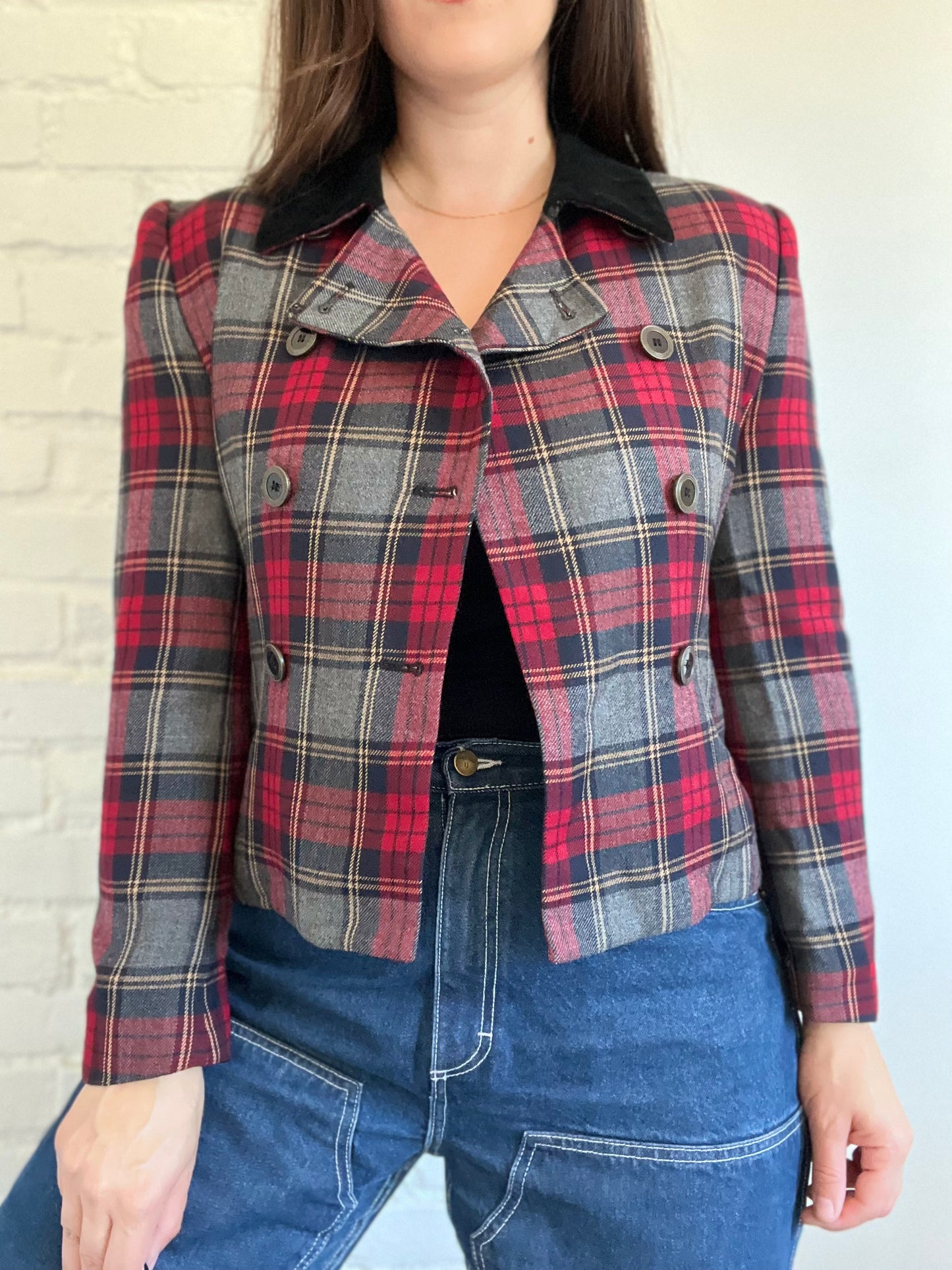 Red & Black Plaid Blazer - Size 6