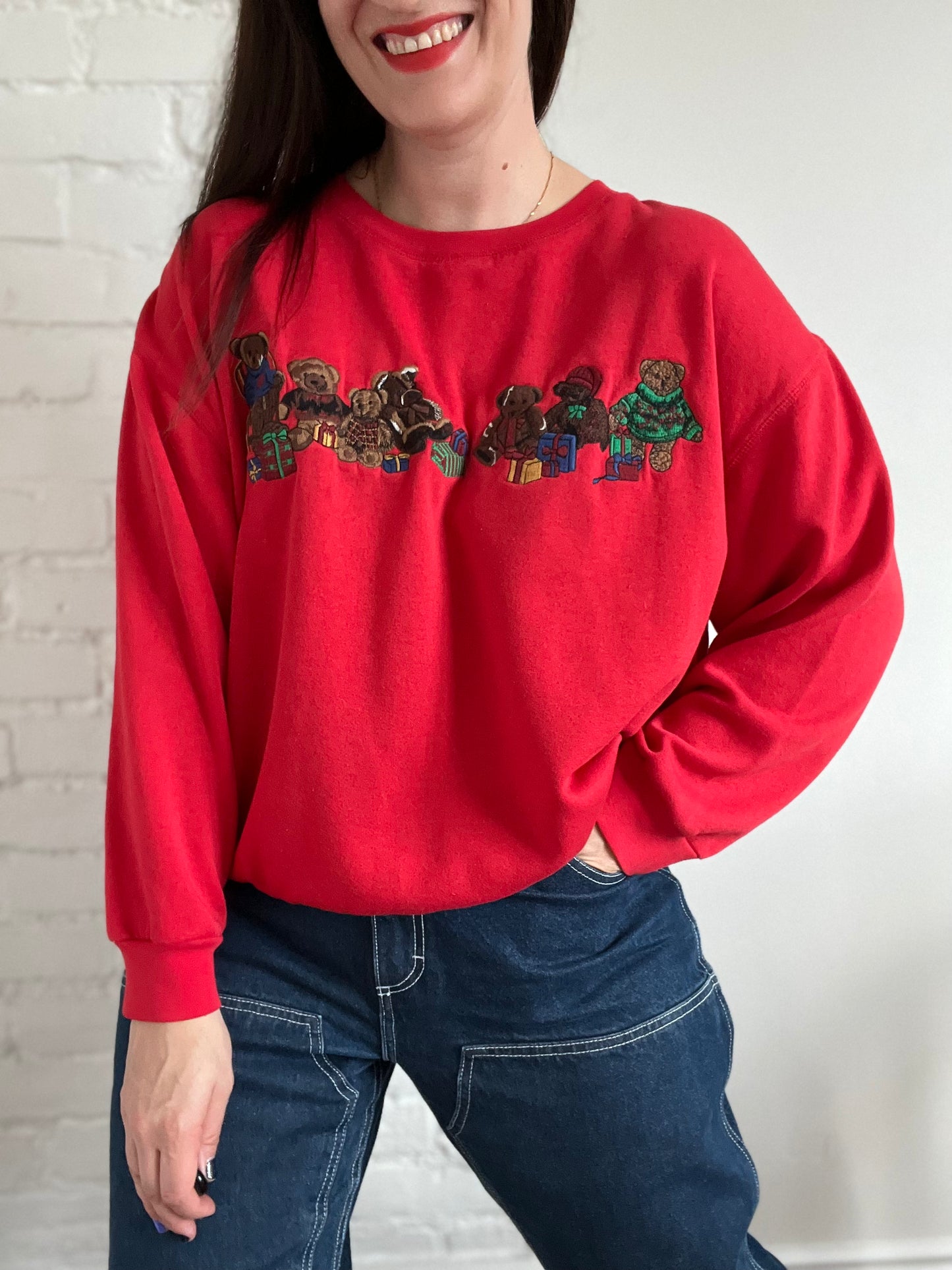 Vintage Teddy Bear Holiday Sweater - L