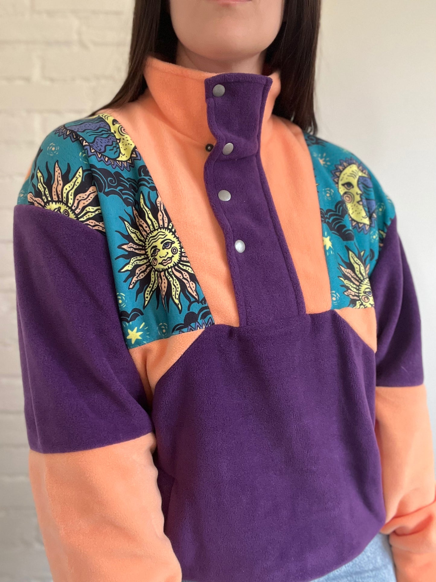 Purple and Orange Moon Fleece - L