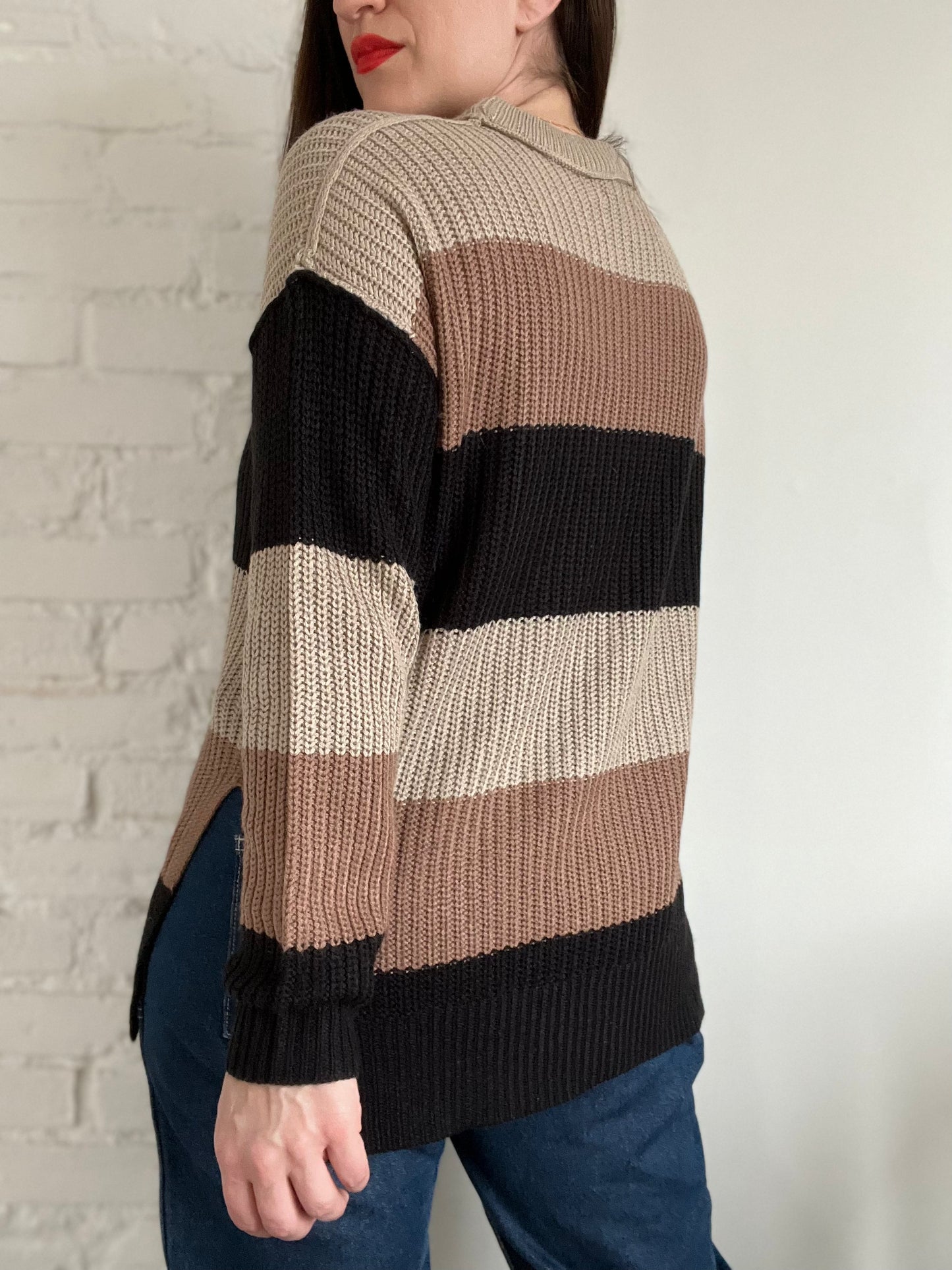 Neutral Striped Sweater - M/L