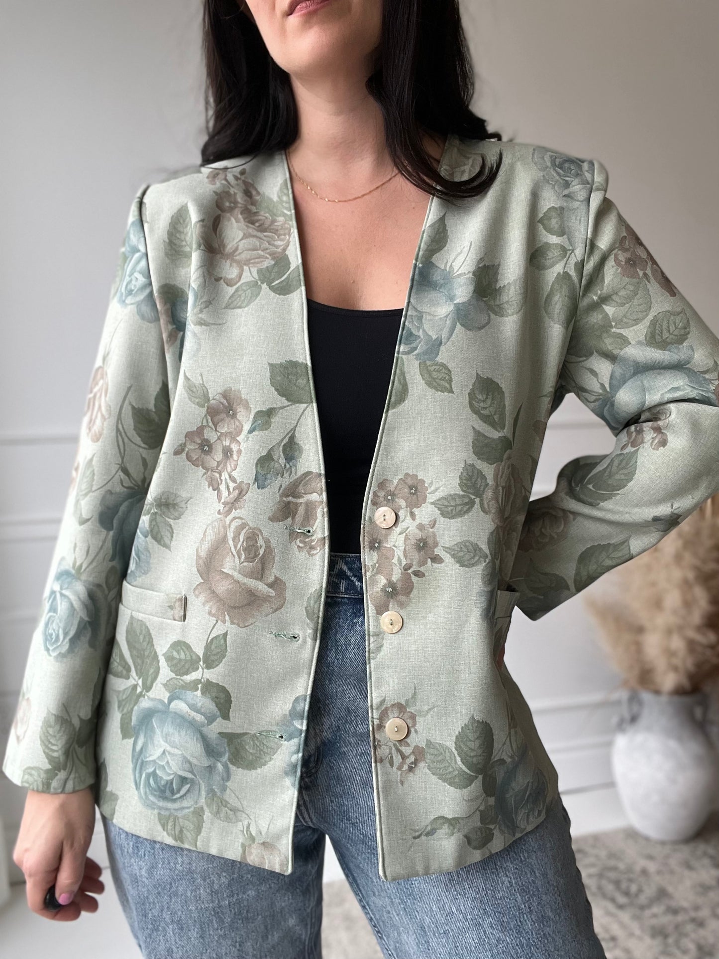 Sage Floral Blazer - Size L/XL