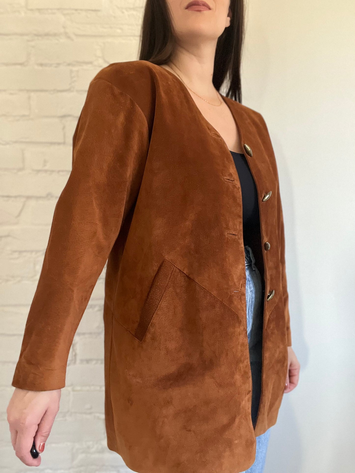 Vintage Brown Suede Jacket - Size S (Oversized)