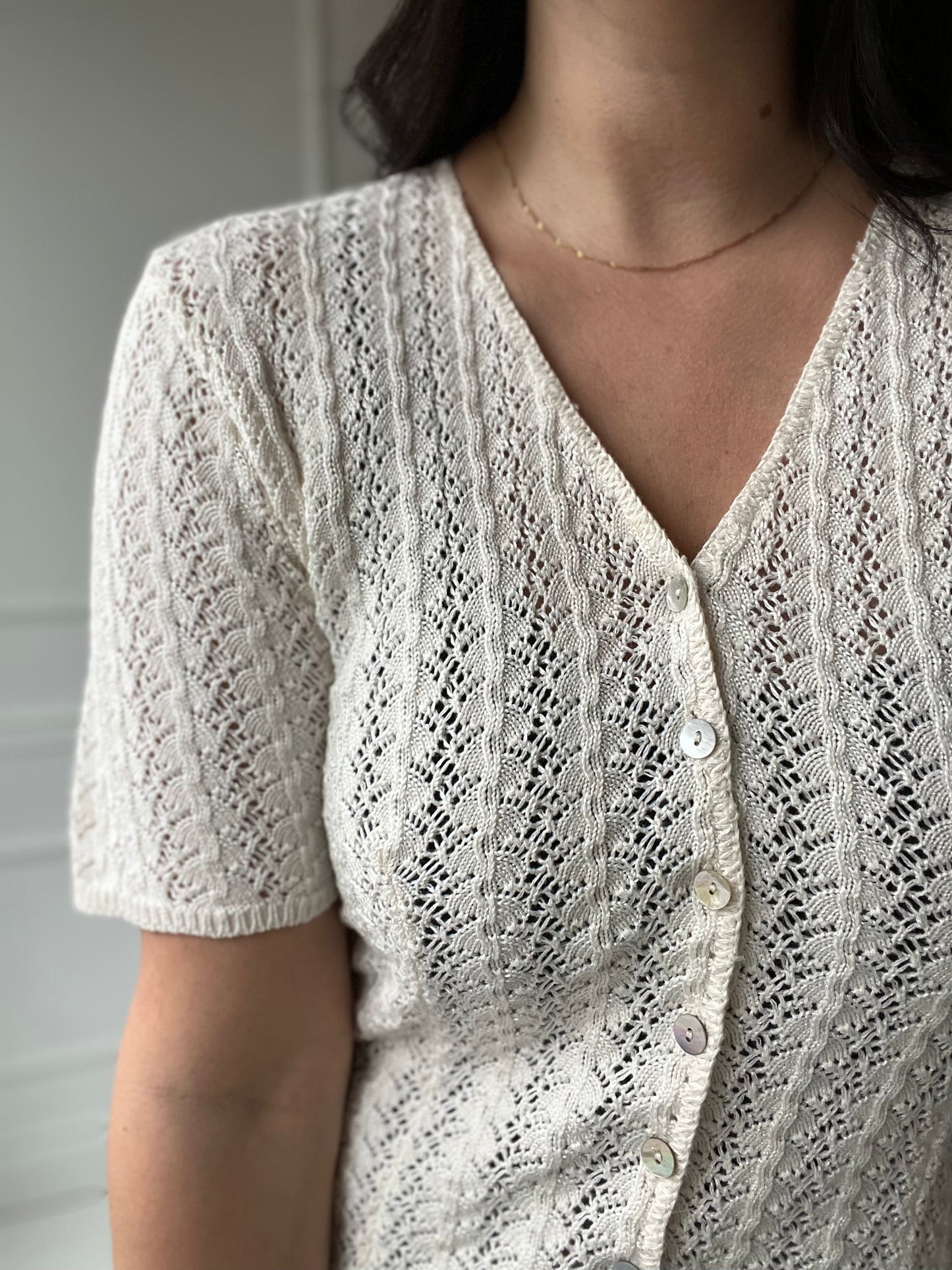 Vintage V-Neck Crochet Top - Size S