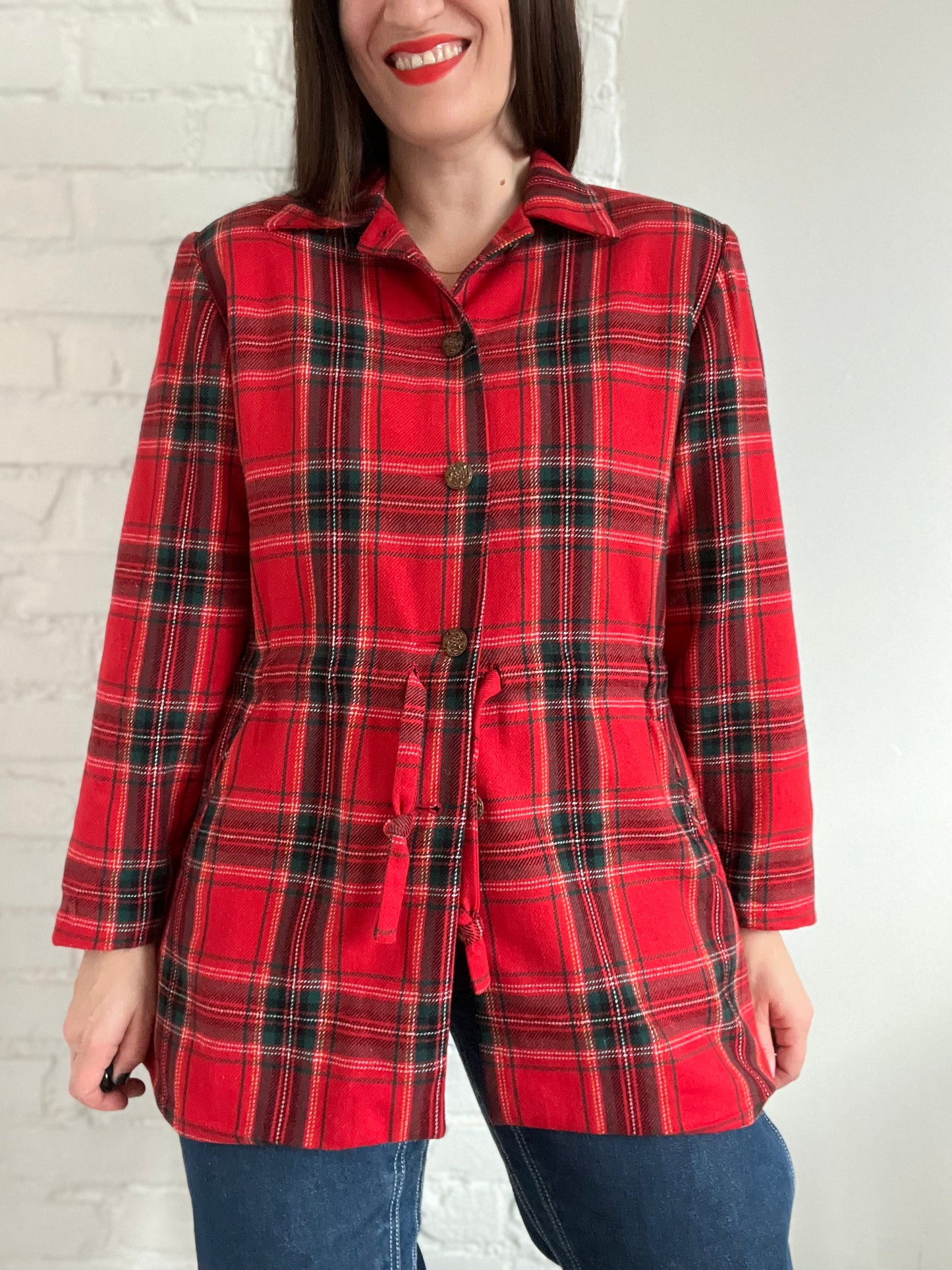 Vintage Festive Plaid Jacket - L