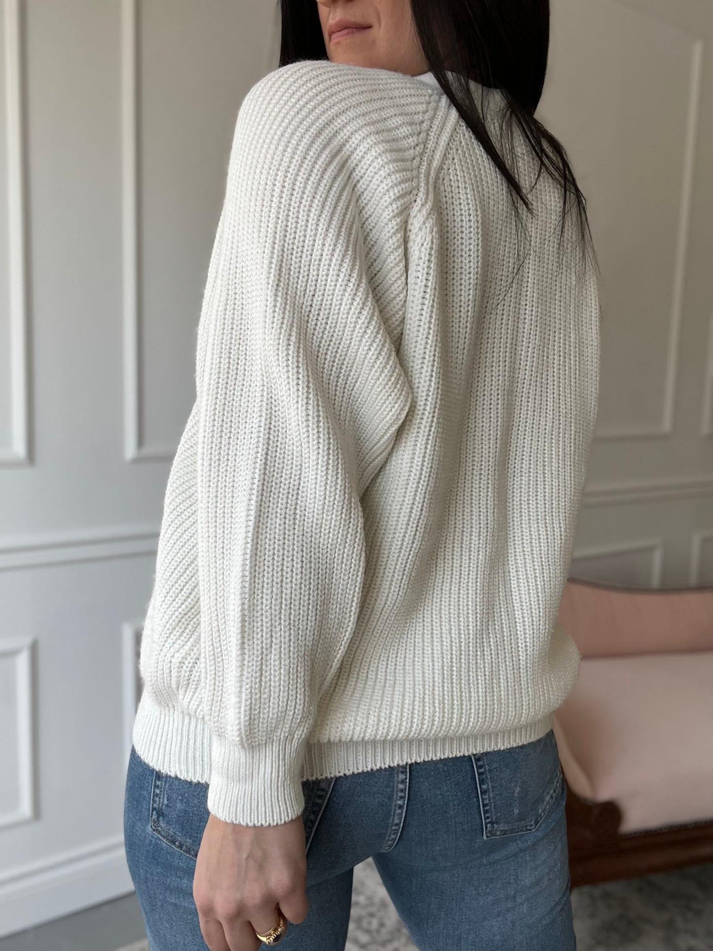 White Plush Vintage Cardigan - Size L