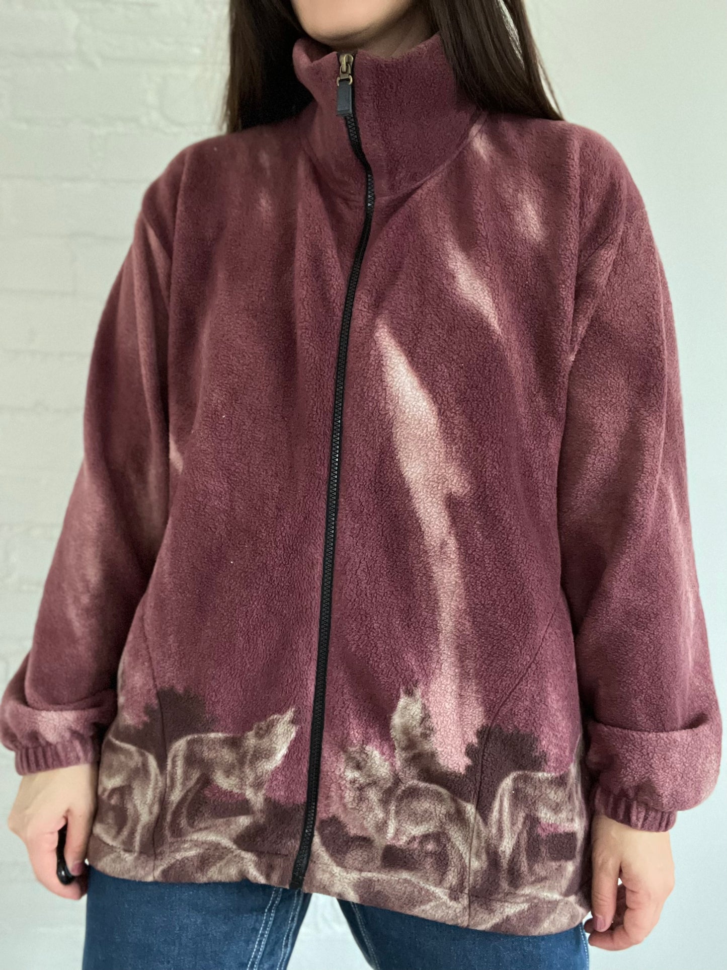 Night Sky Wolf Fleece Jacket  - Size XL