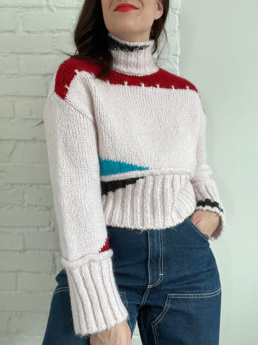 Pink Chunky Turtleneck Crop Sweater - S