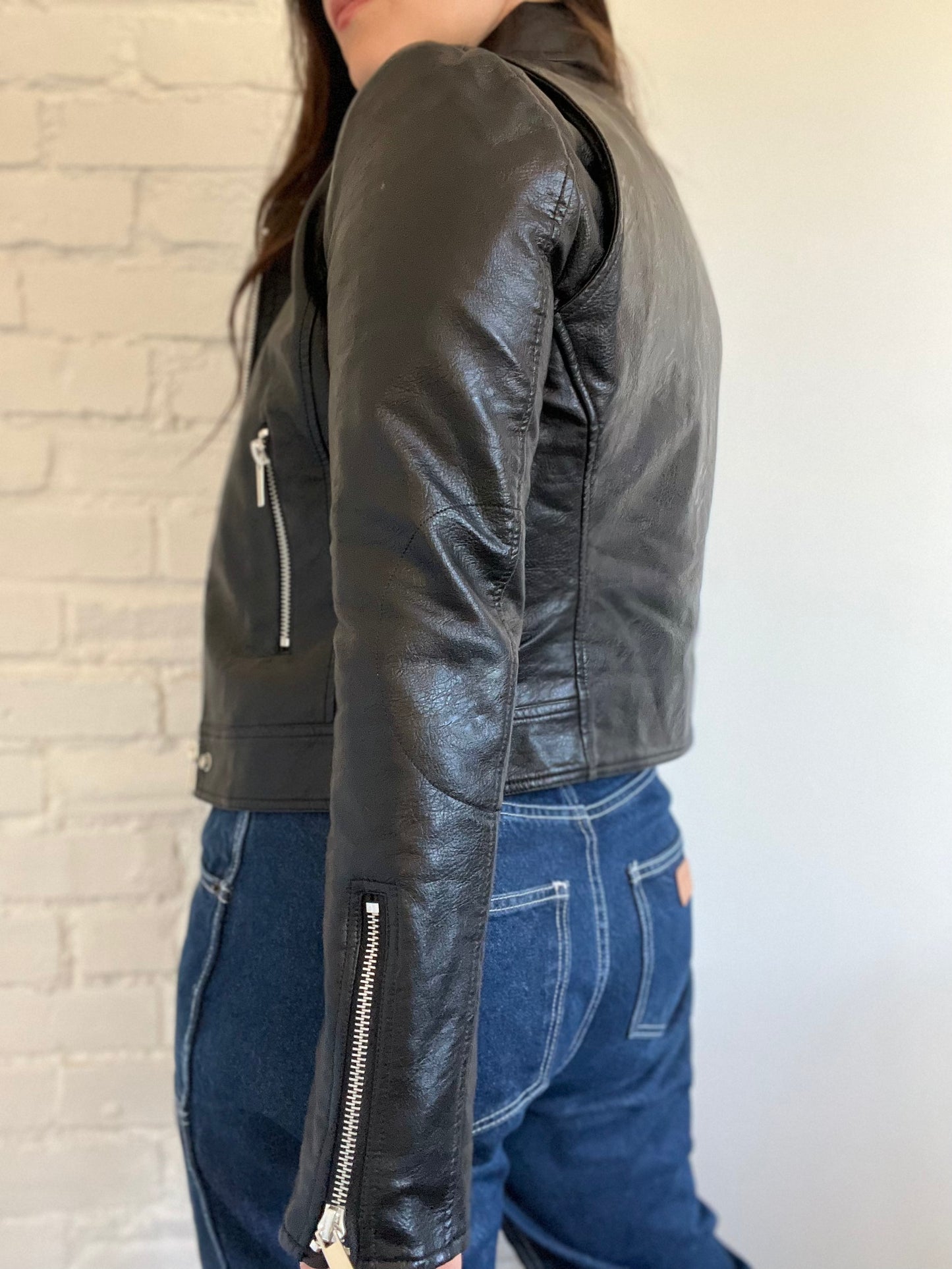 Faux Leather Moto Jacket - Size XS/S