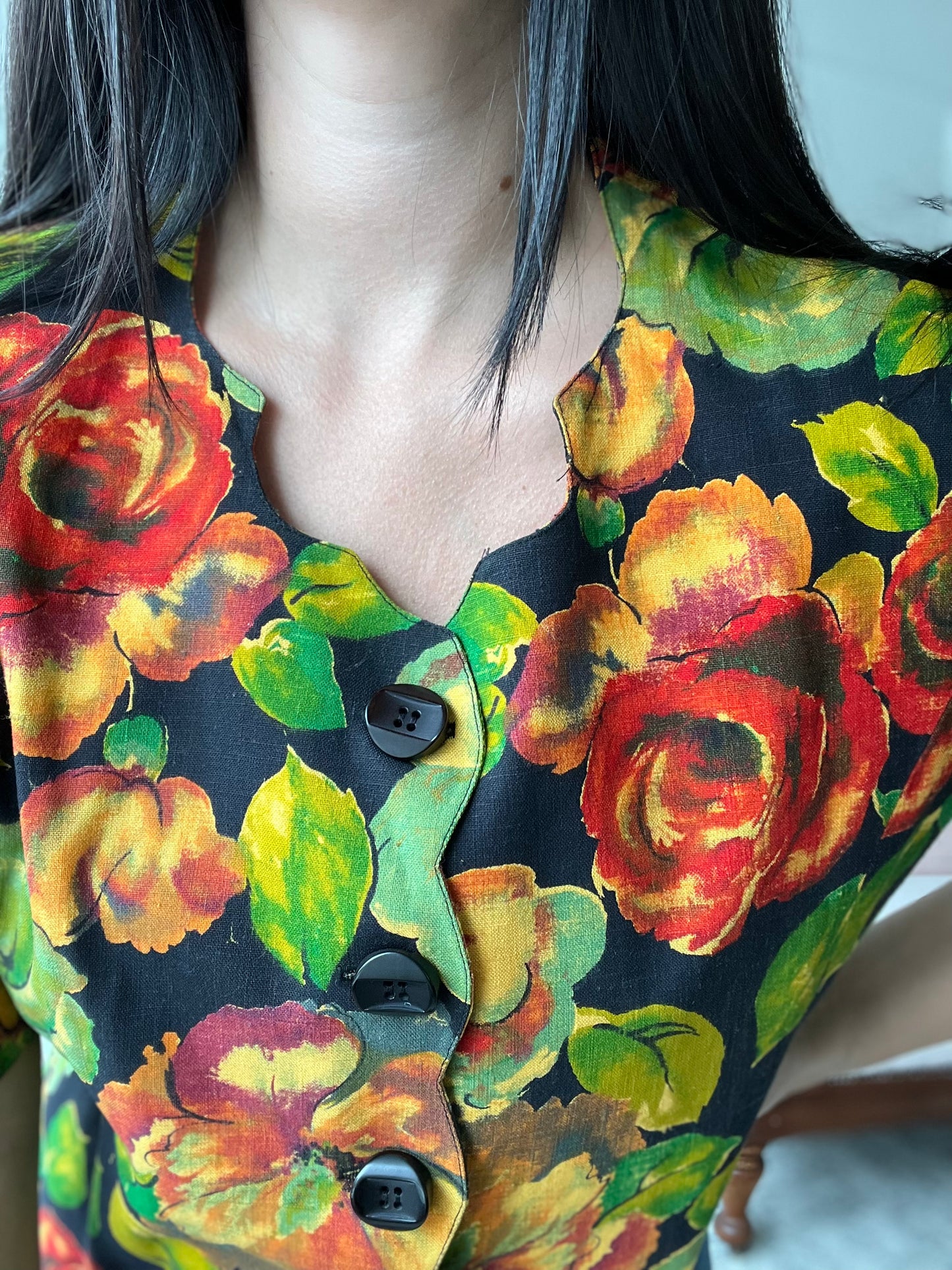 Linen Floral Top - Size XL