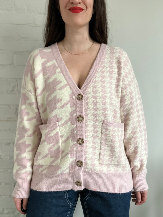 Pink n' Cream Houndstooth Cardigan - M