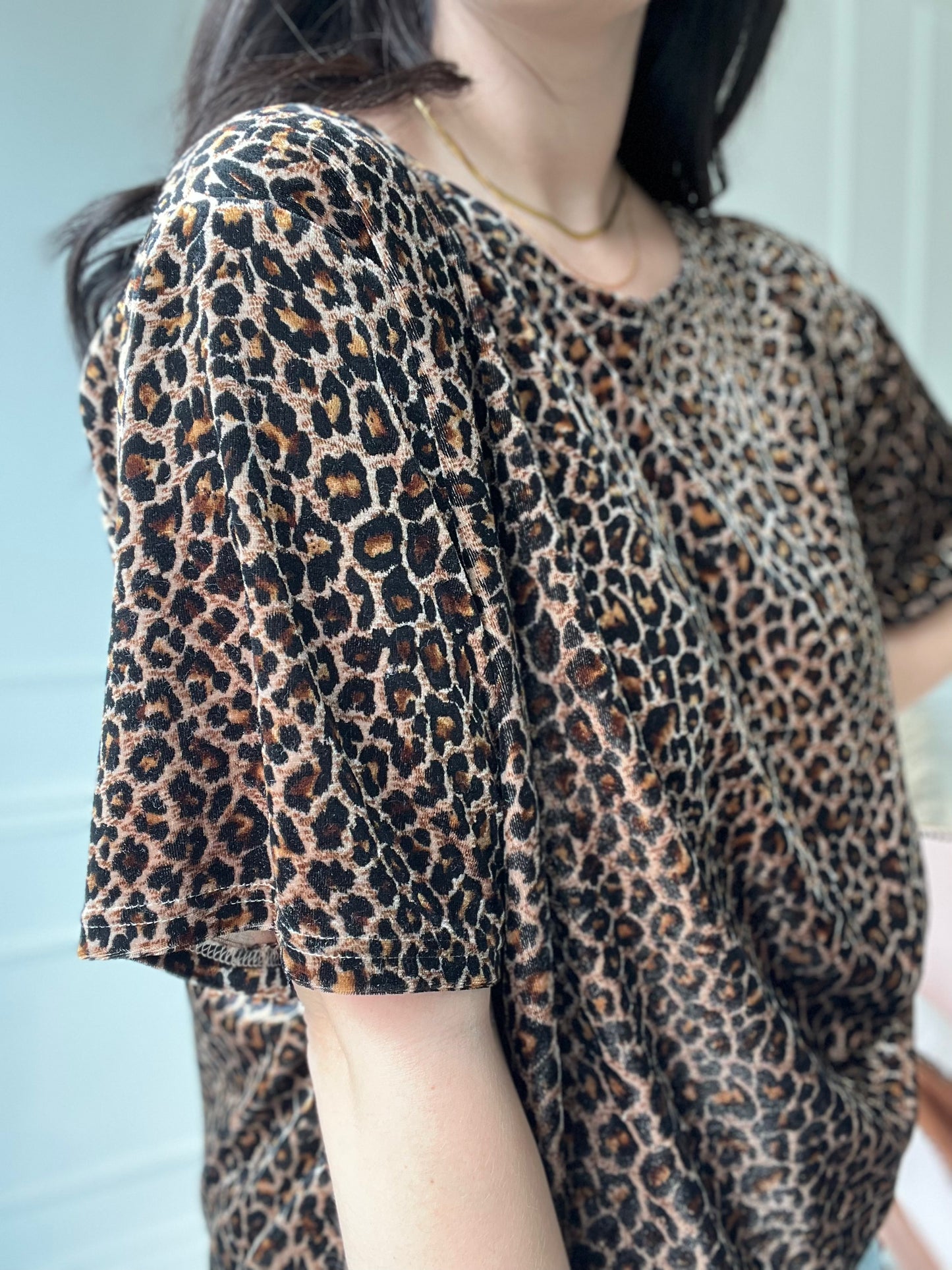 Relaxed Velvet Leopard Top - Size XL/XXL