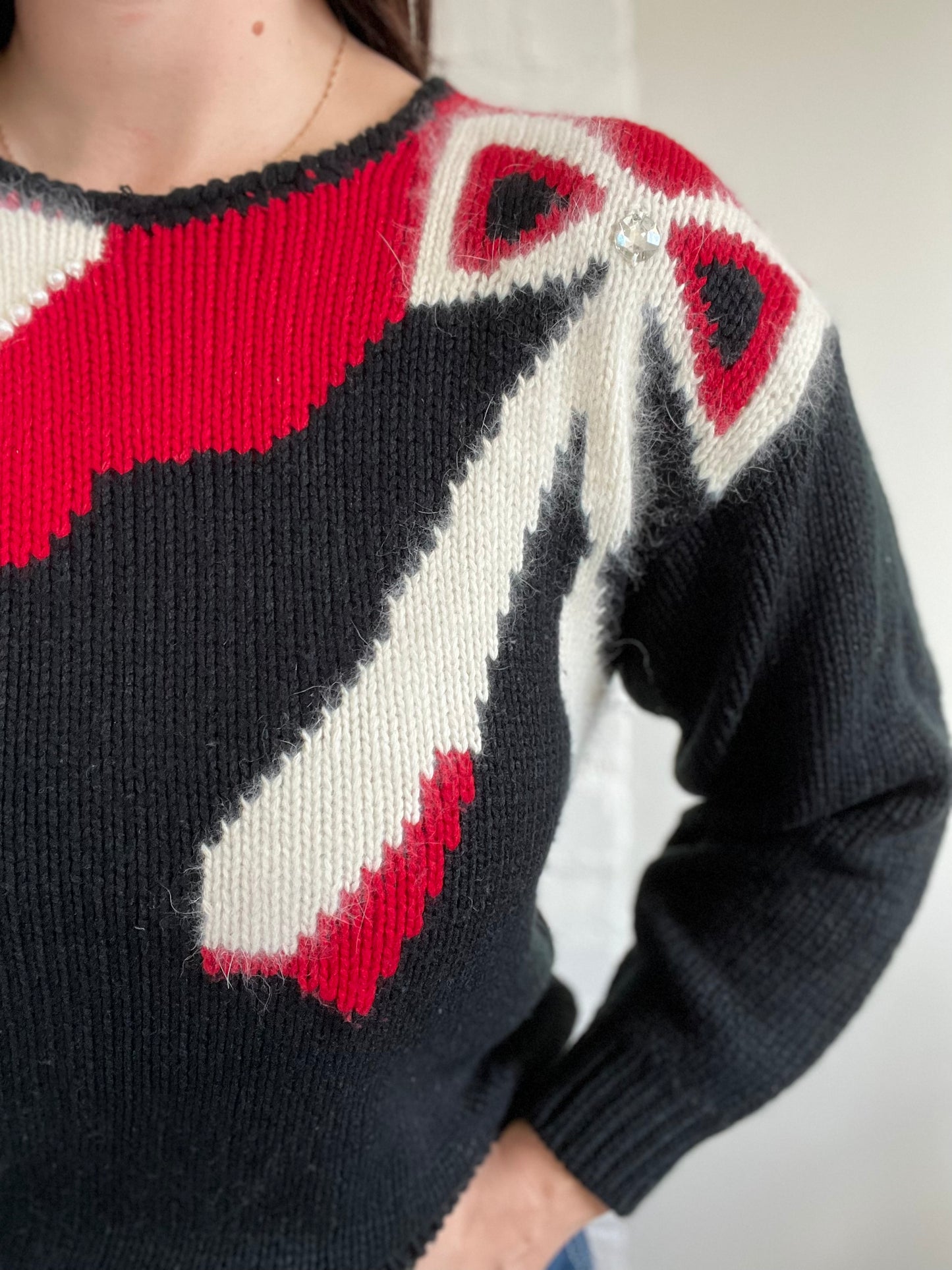 Vintage Holiday Bow Knit Sweater - Size S/M