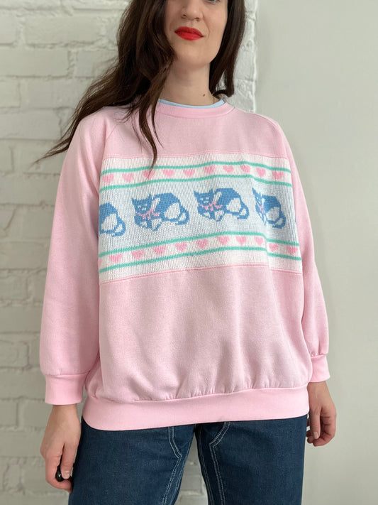 Bubblegum Pink Cat Love Sweater - L/XL