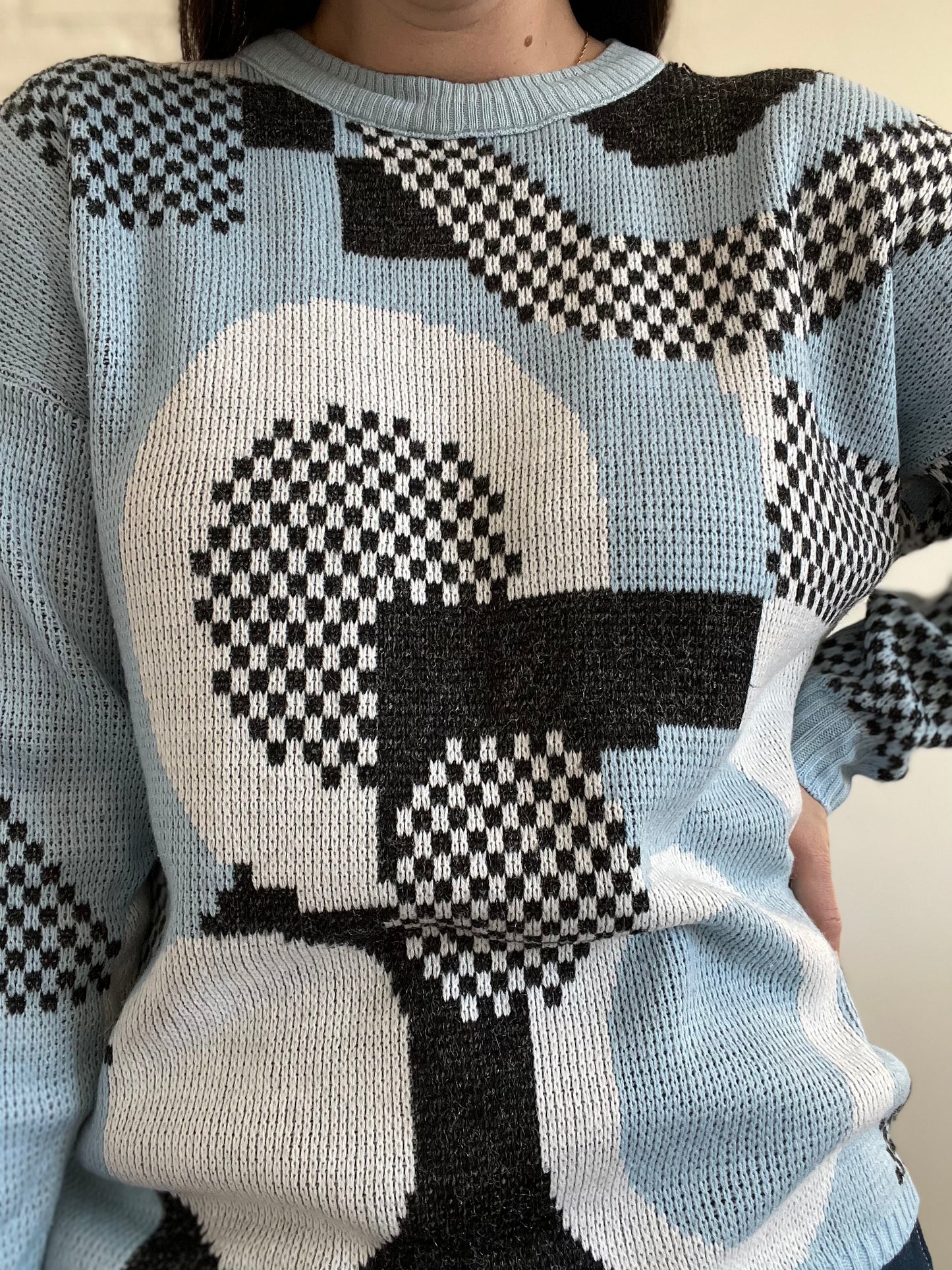 Powder Blue Geometrical Knit - L