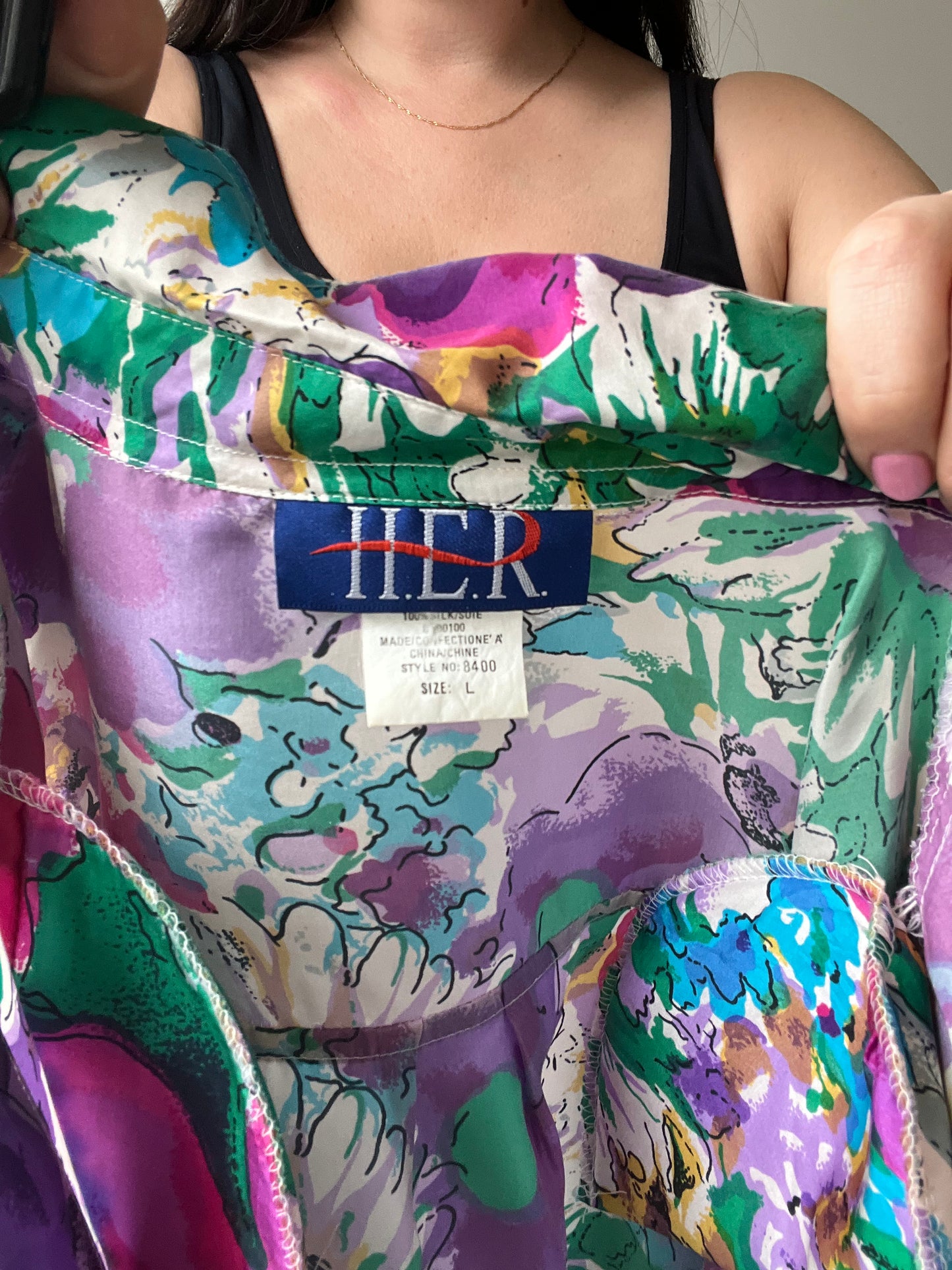 Bright Floral 100% Silk Shirt - Size L