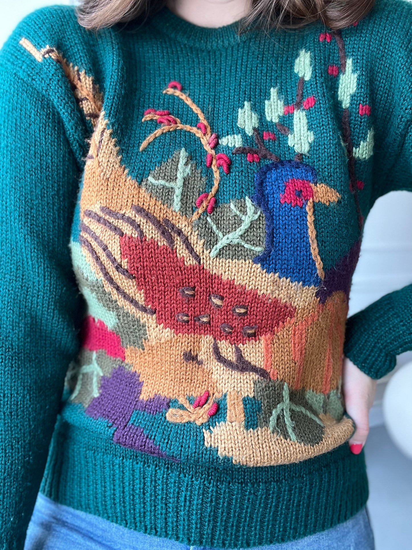 Hand Knit Turkey Sweater - Size S/M