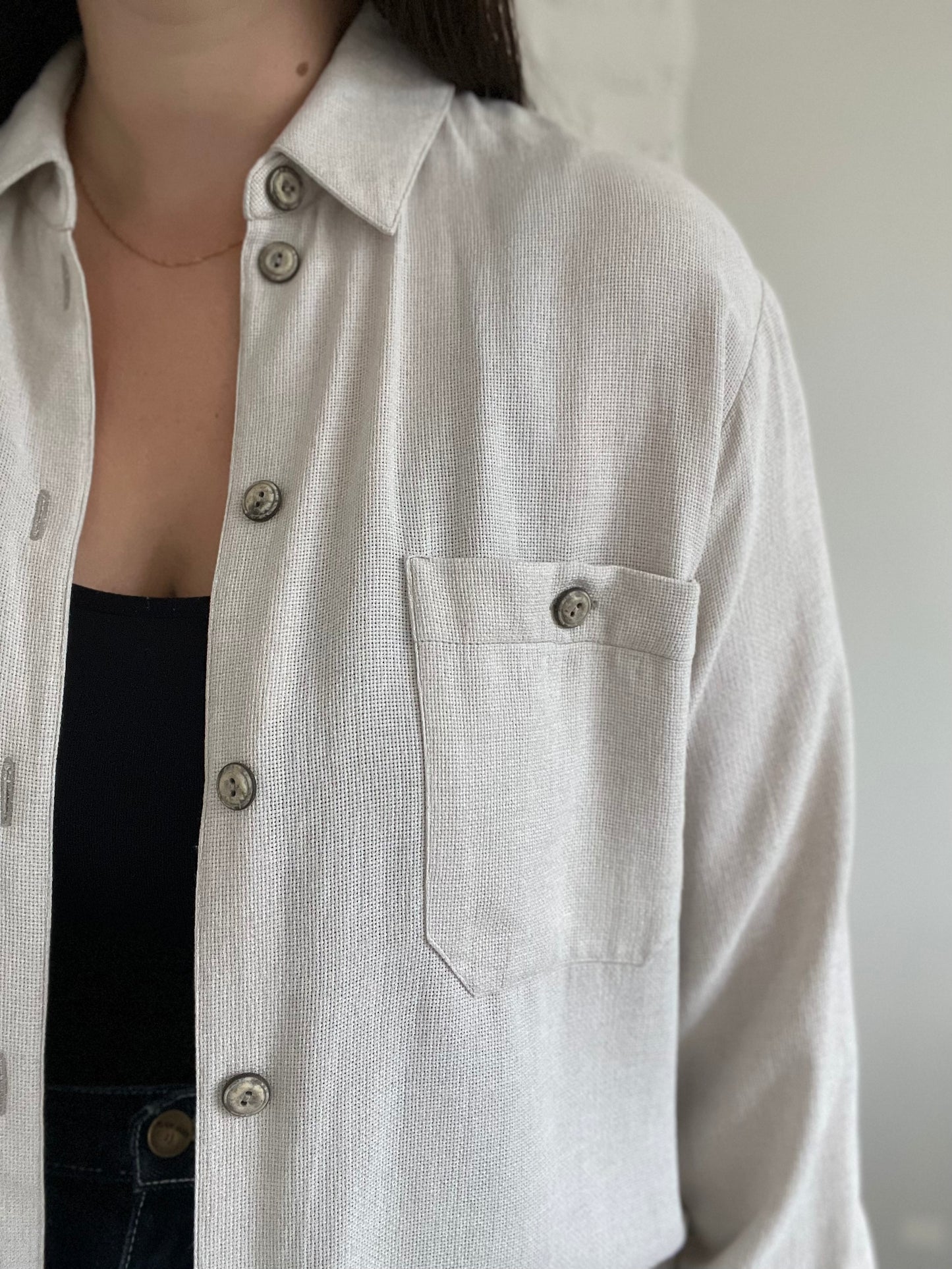 Neutral Waffle Button-Up Shirt - Size L