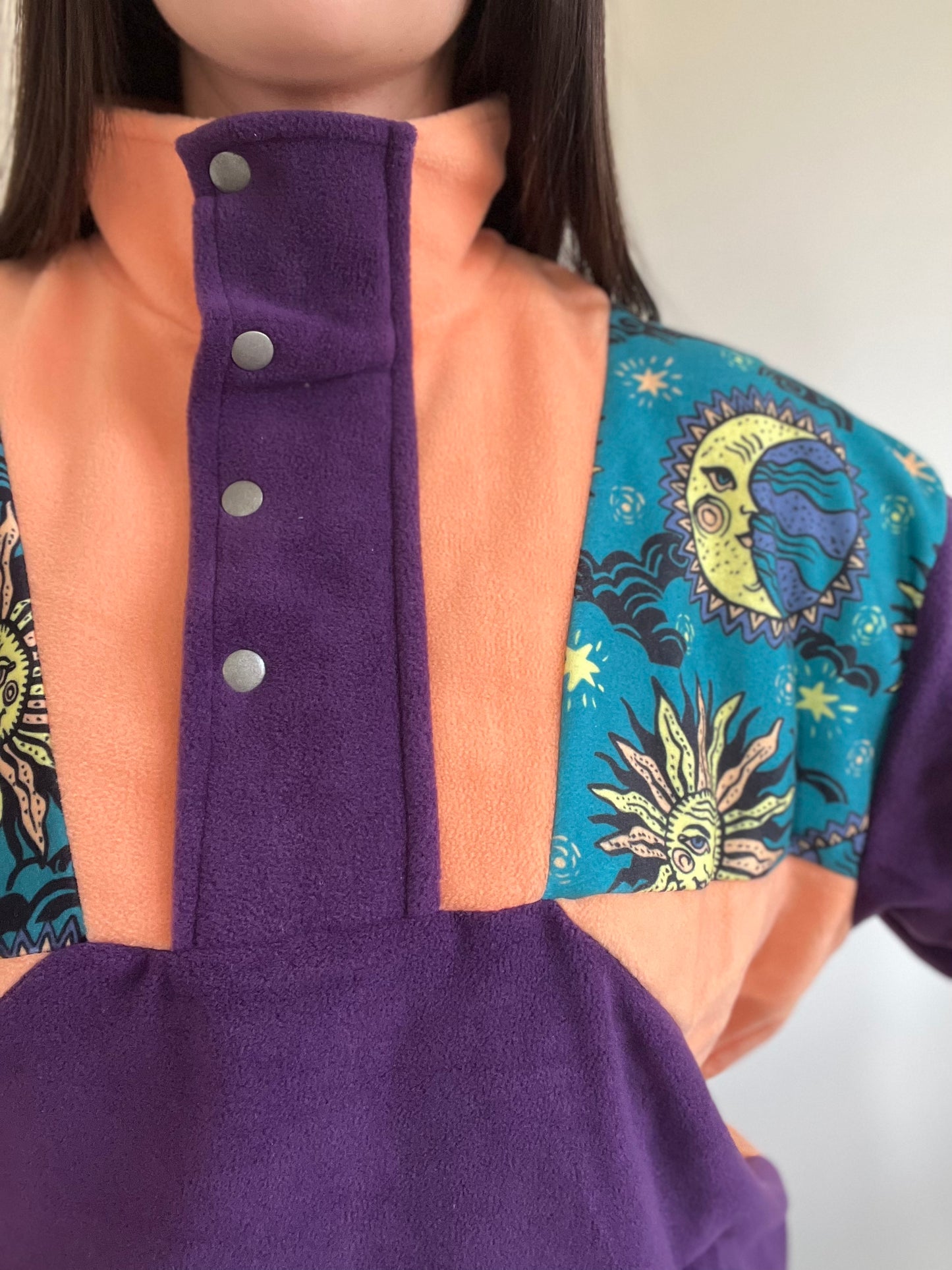 Purple and Orange Moon Fleece - L