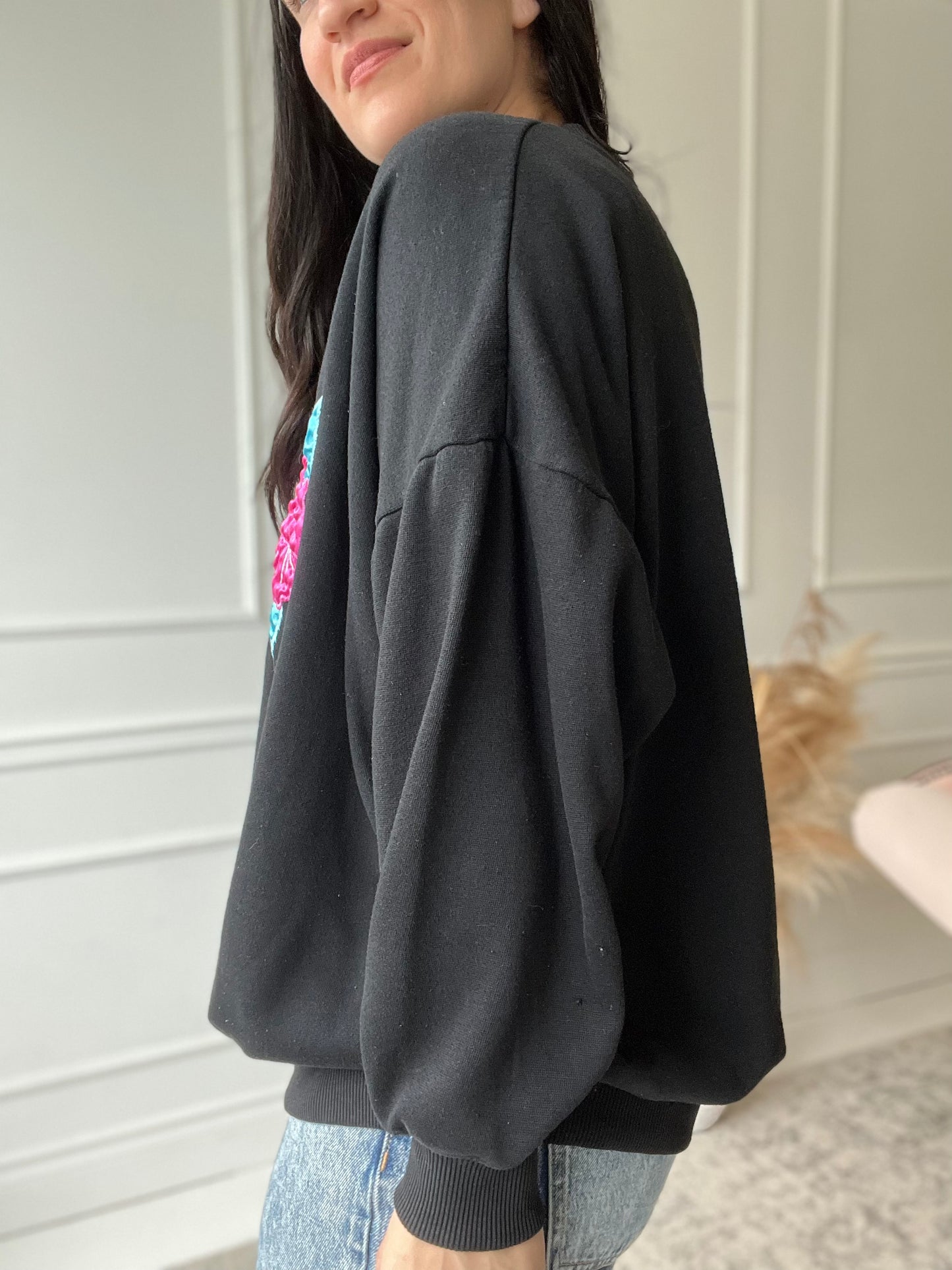 Satin Pink Tropical Flower Sweater - Size XXL