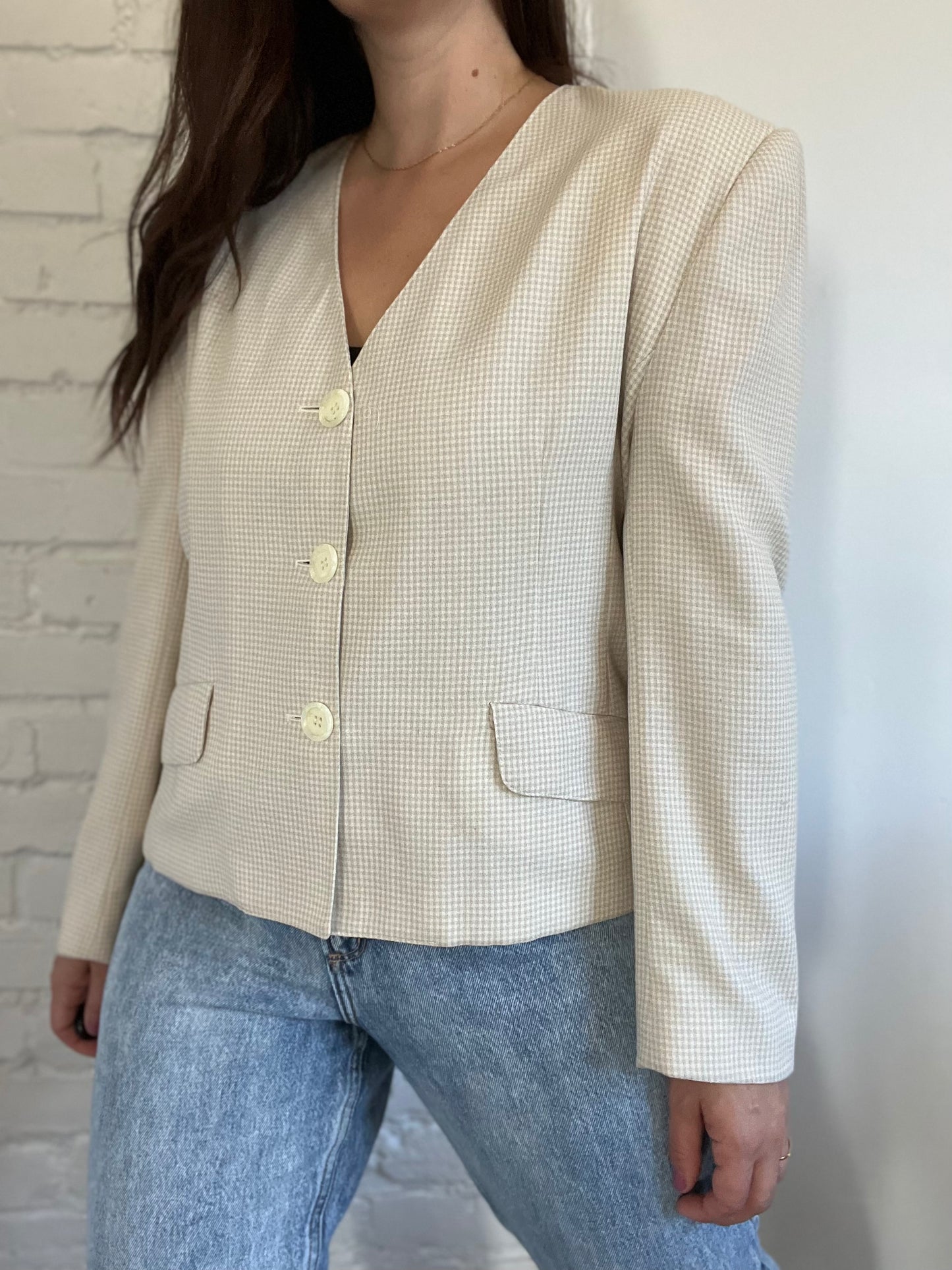 Neutral Gingham Blazer - Size XL