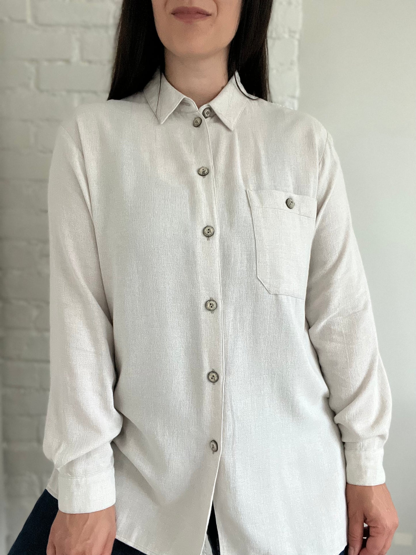 Neutral Waffle Button-Up Shirt - Size L