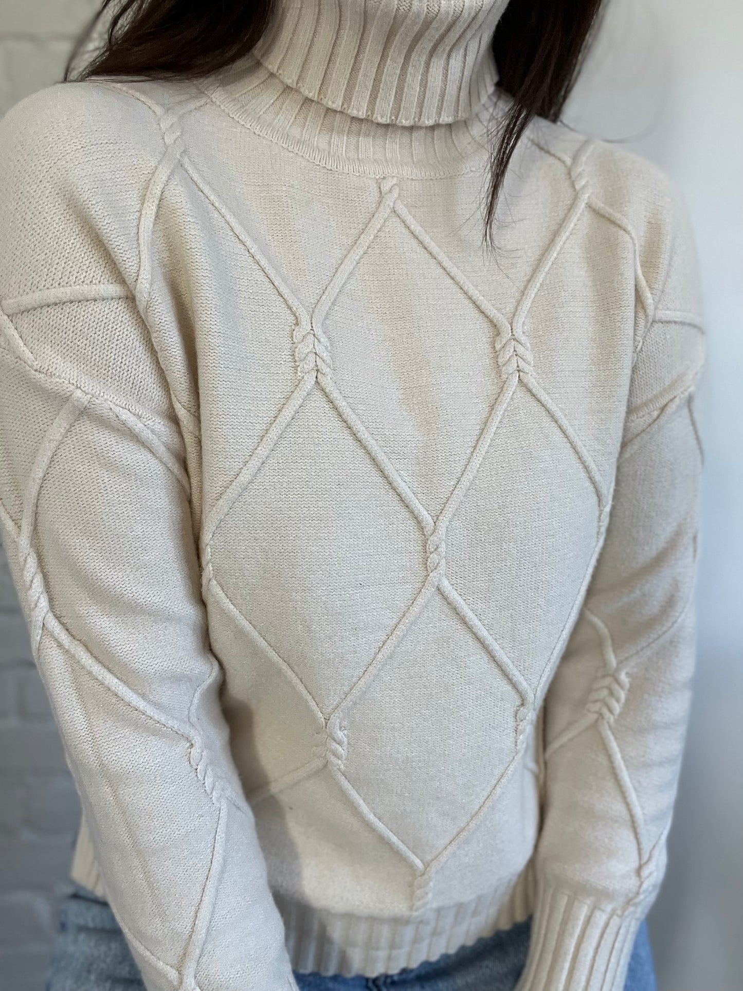Textured Stretch Turtleneck Sweater - Size S-L