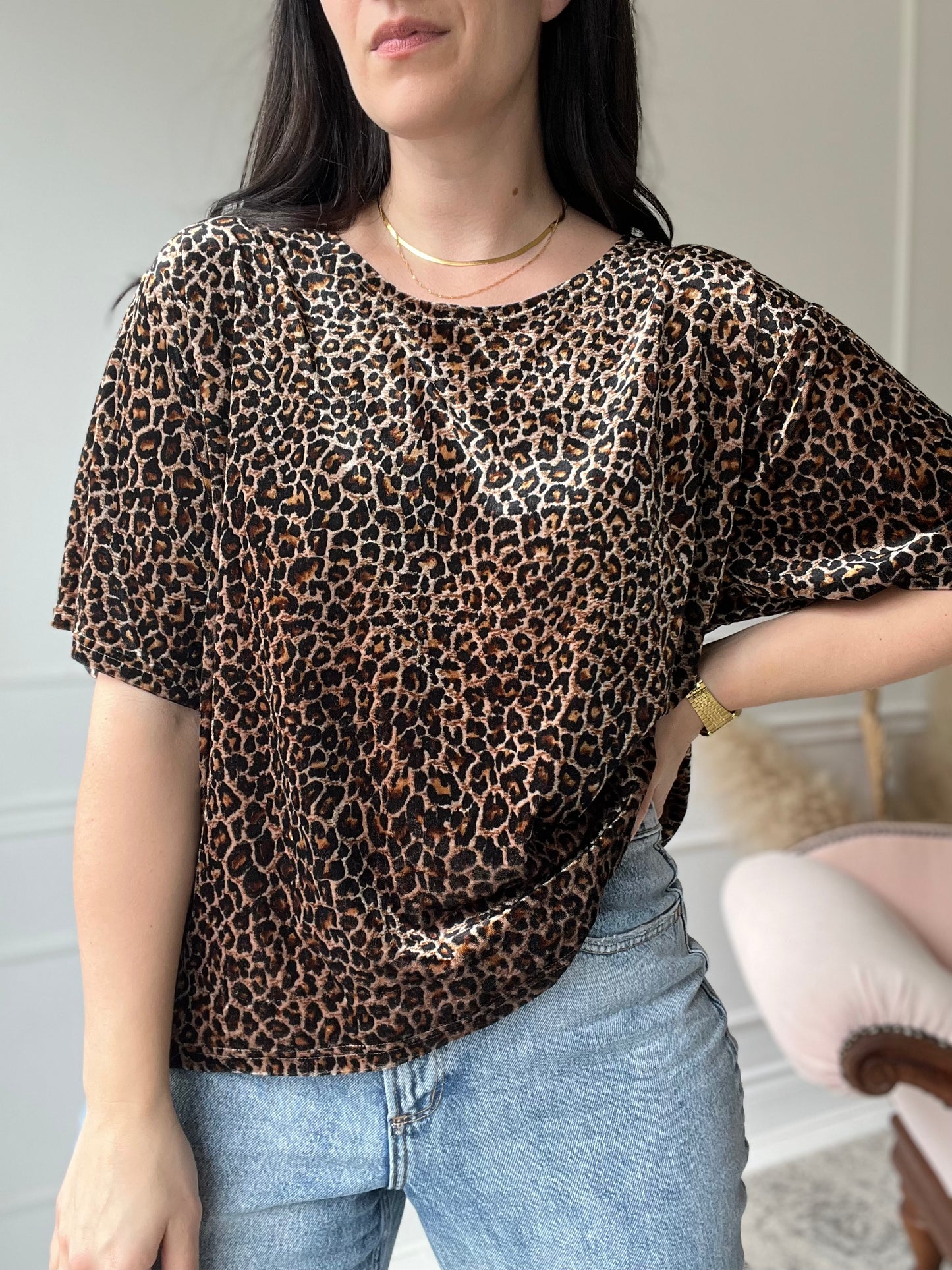 Relaxed Velvet Leopard Top - Size XL/XXL