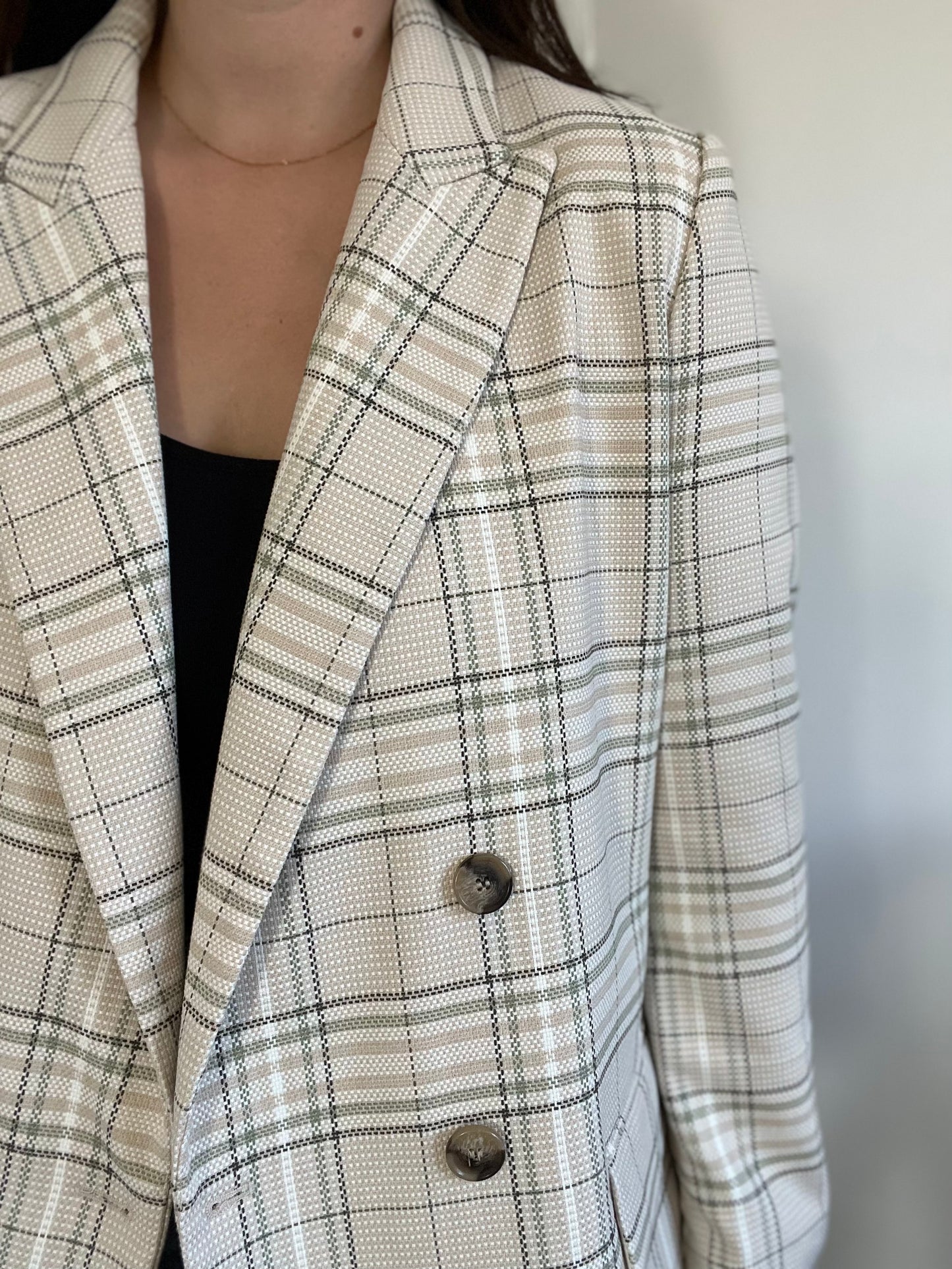 Neutral & Green Plaid Blazer Jacket - Size L
