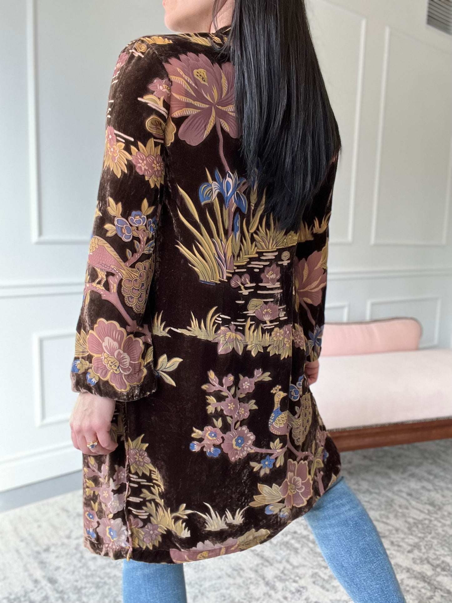 Neutral Floral Velvet Duster - Size XS