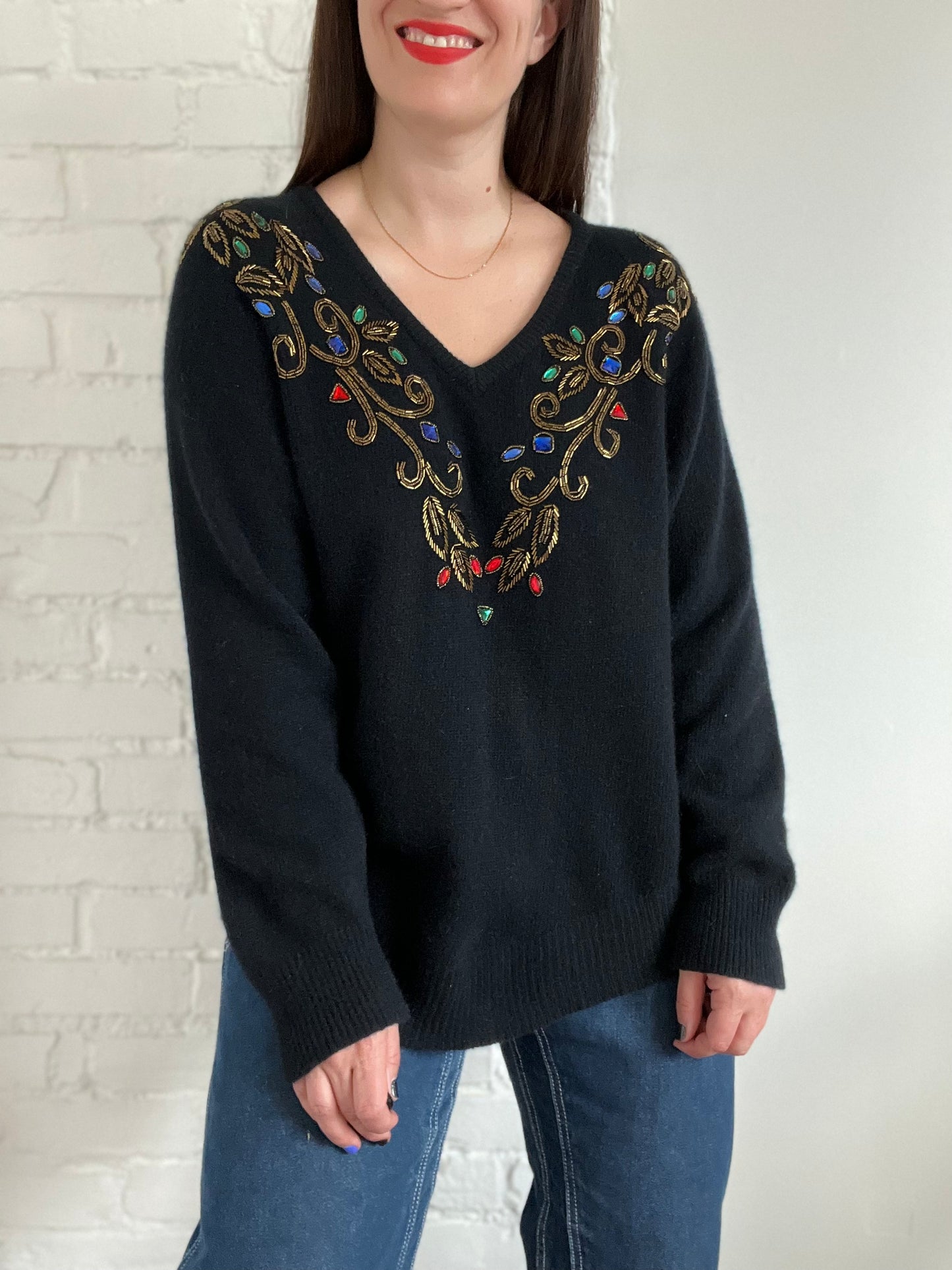 Dazzling Gemstone Knit Sweater - XL