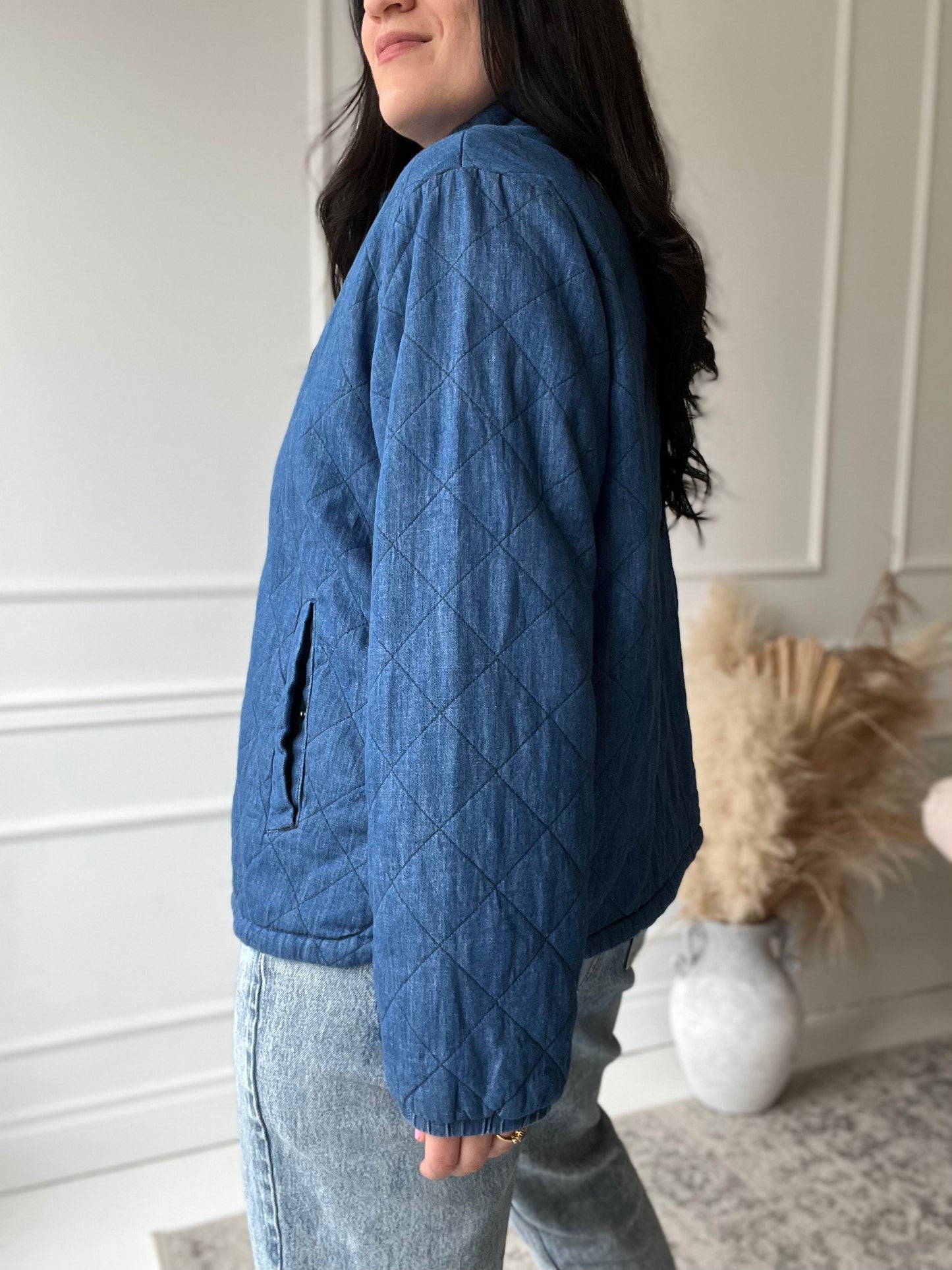 Chambray Quilted Puffer Jacket - Size XL
