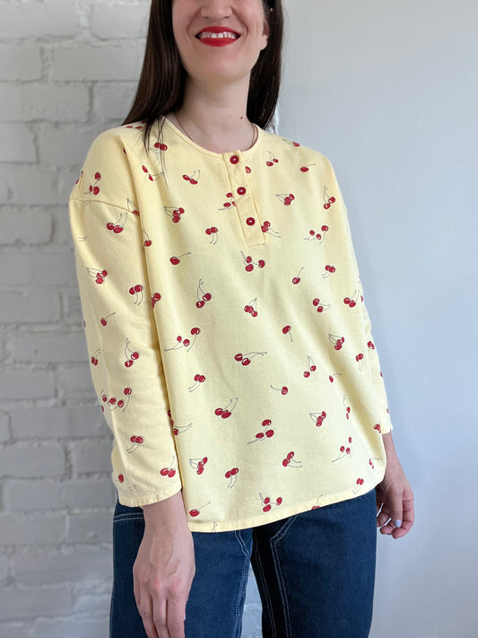 Lounging Cherry Henley Top - L