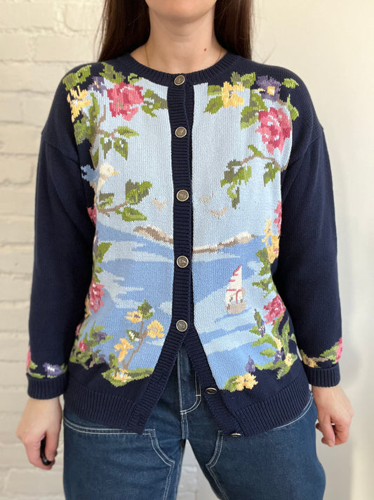 Boats & Birds Cardigan Knit - L