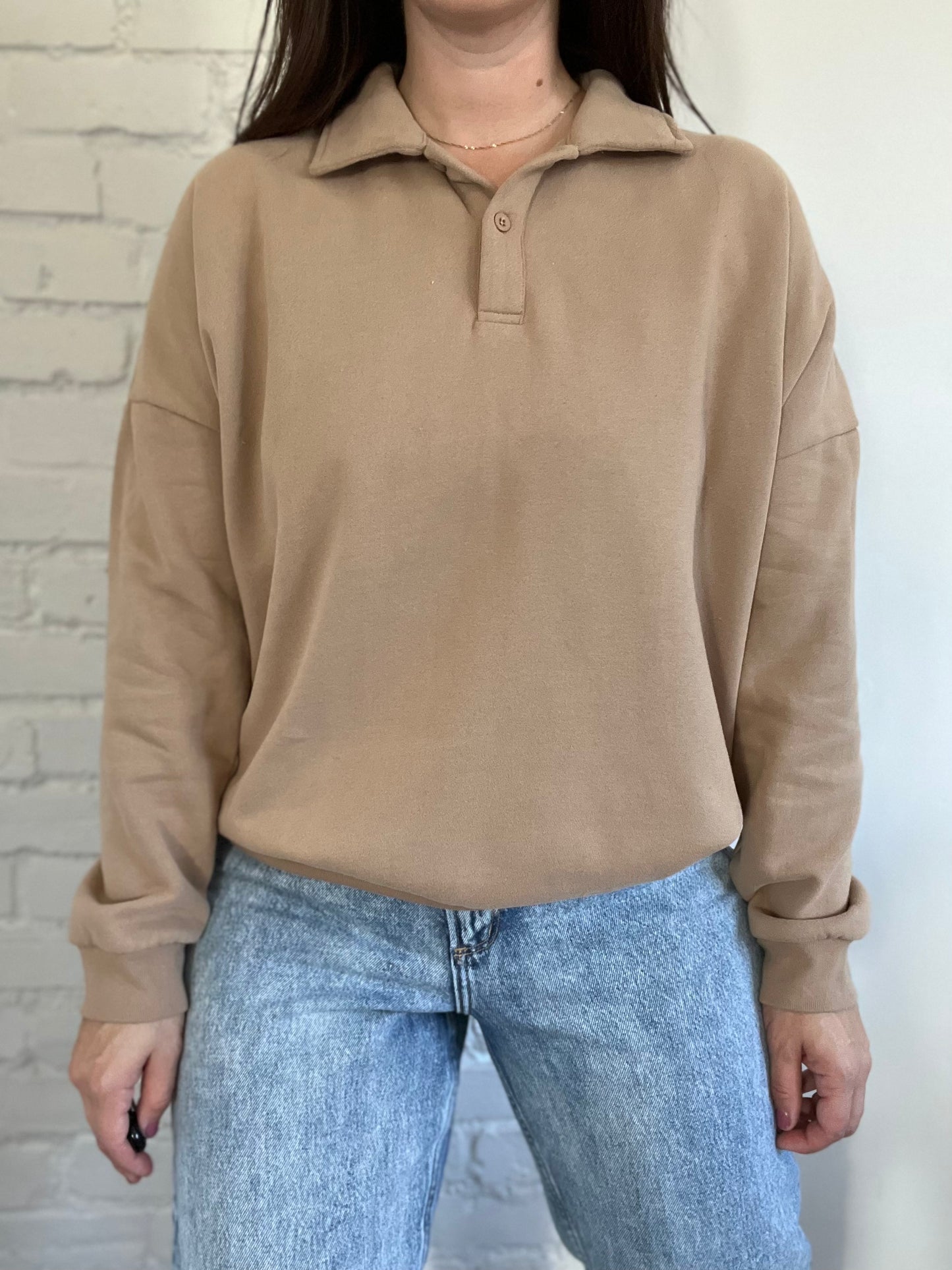 NEW Dark Beige Quarter Zip Sweater - Size S-L