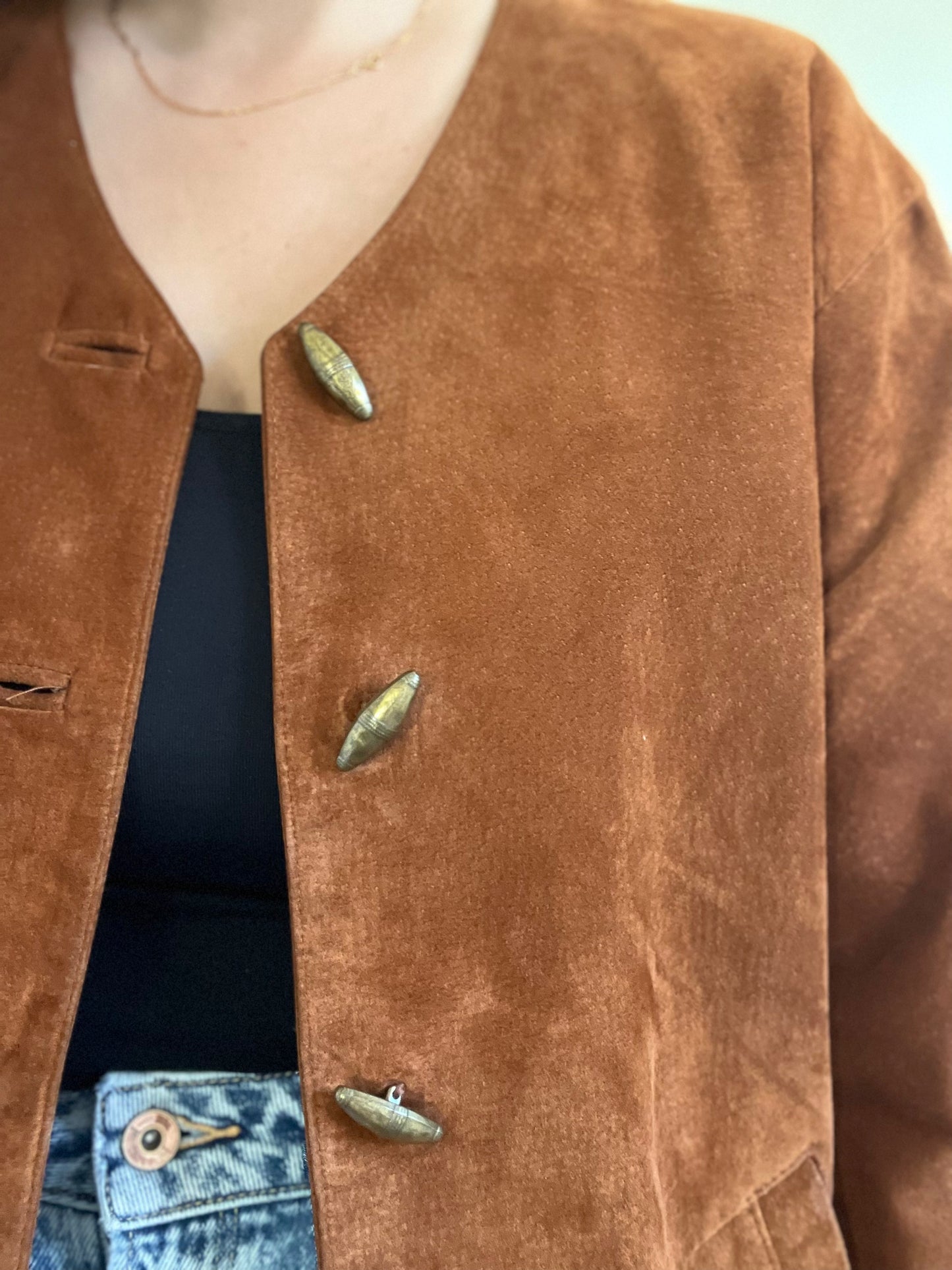 Vintage Brown Suede Jacket - Size S (Oversized)