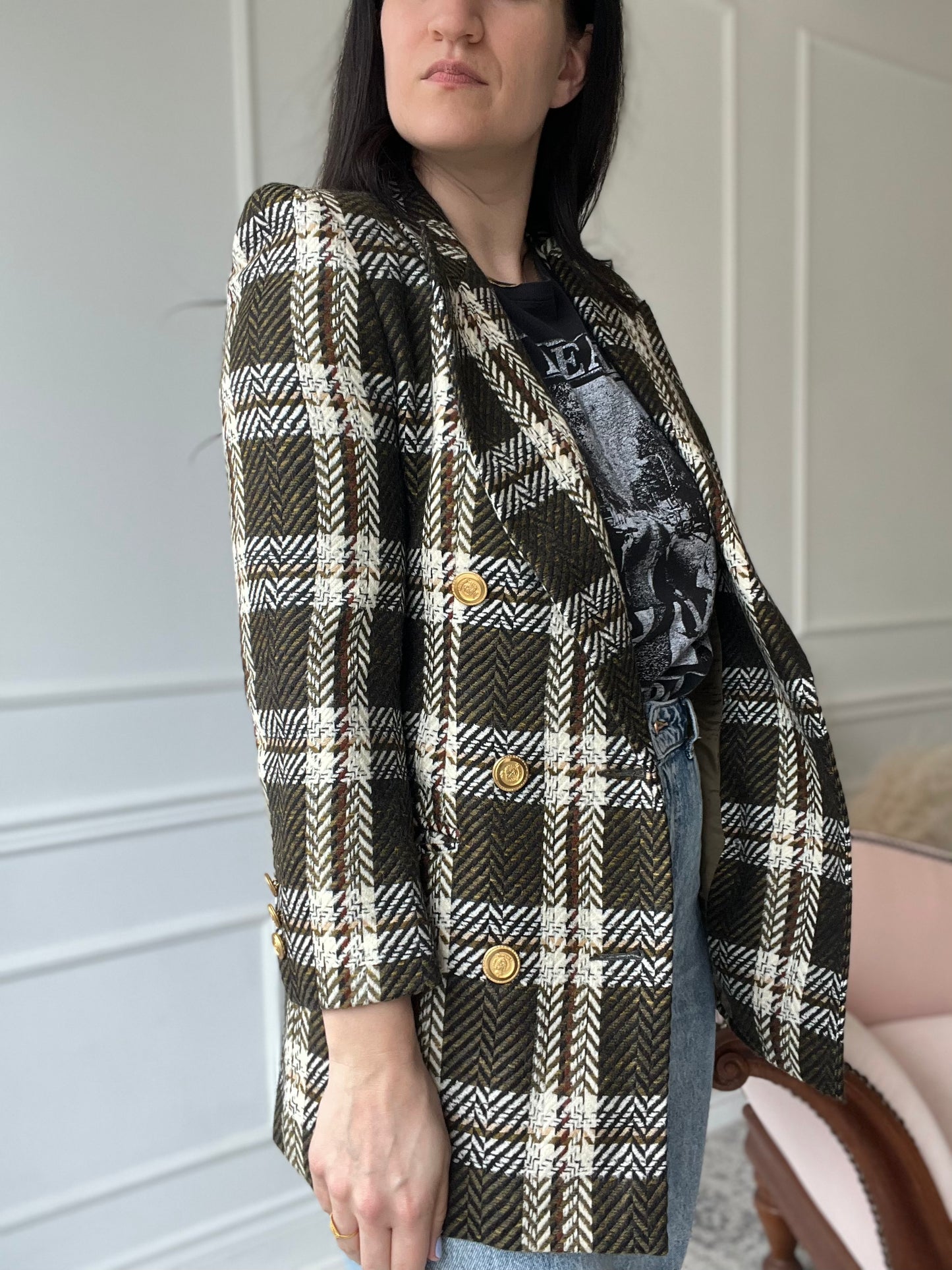 Vintage St. Sophia Paris Tweed Crest Blazer - Size M