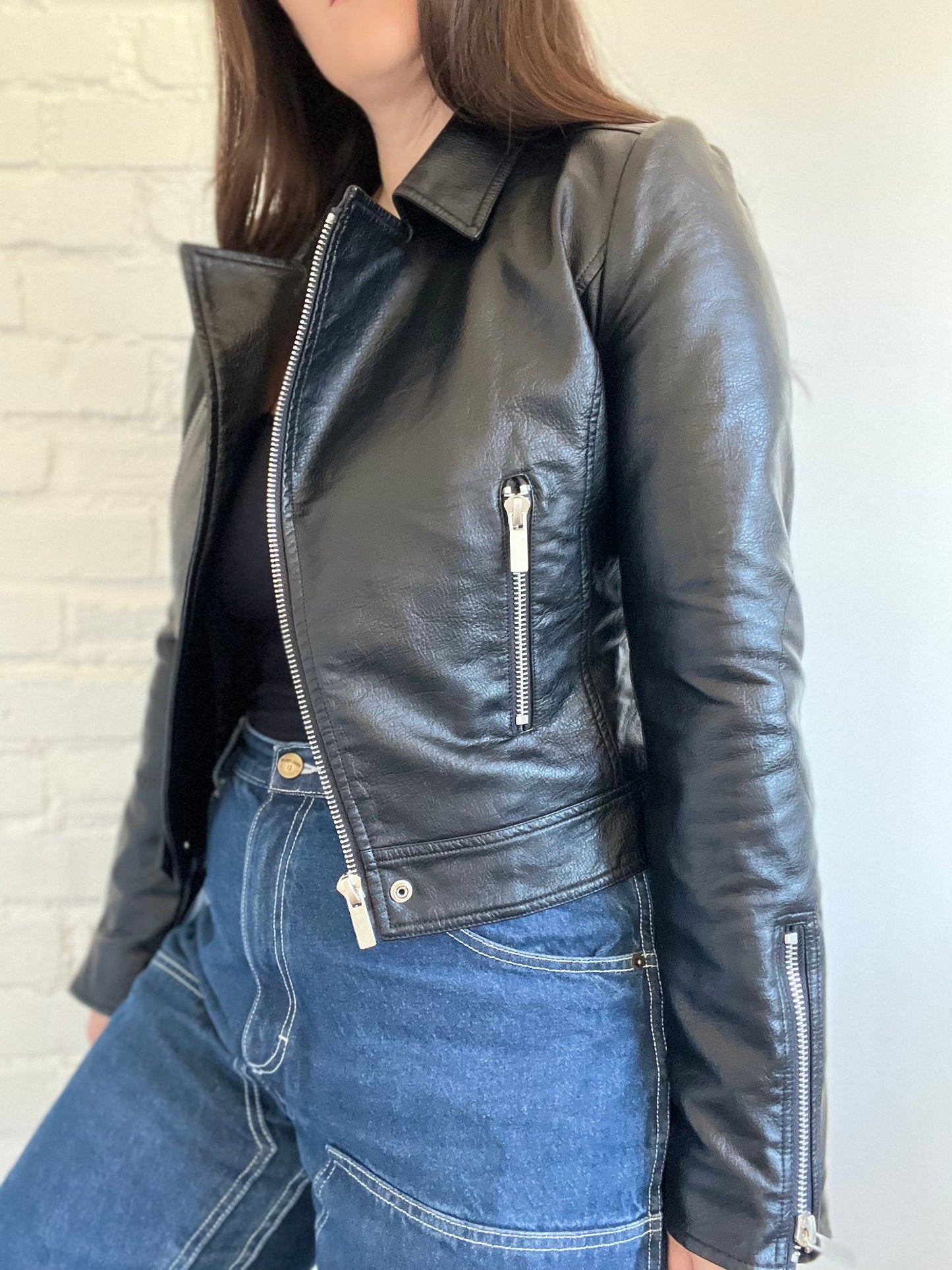 Faux Leather Moto Jacket - Size XS/S