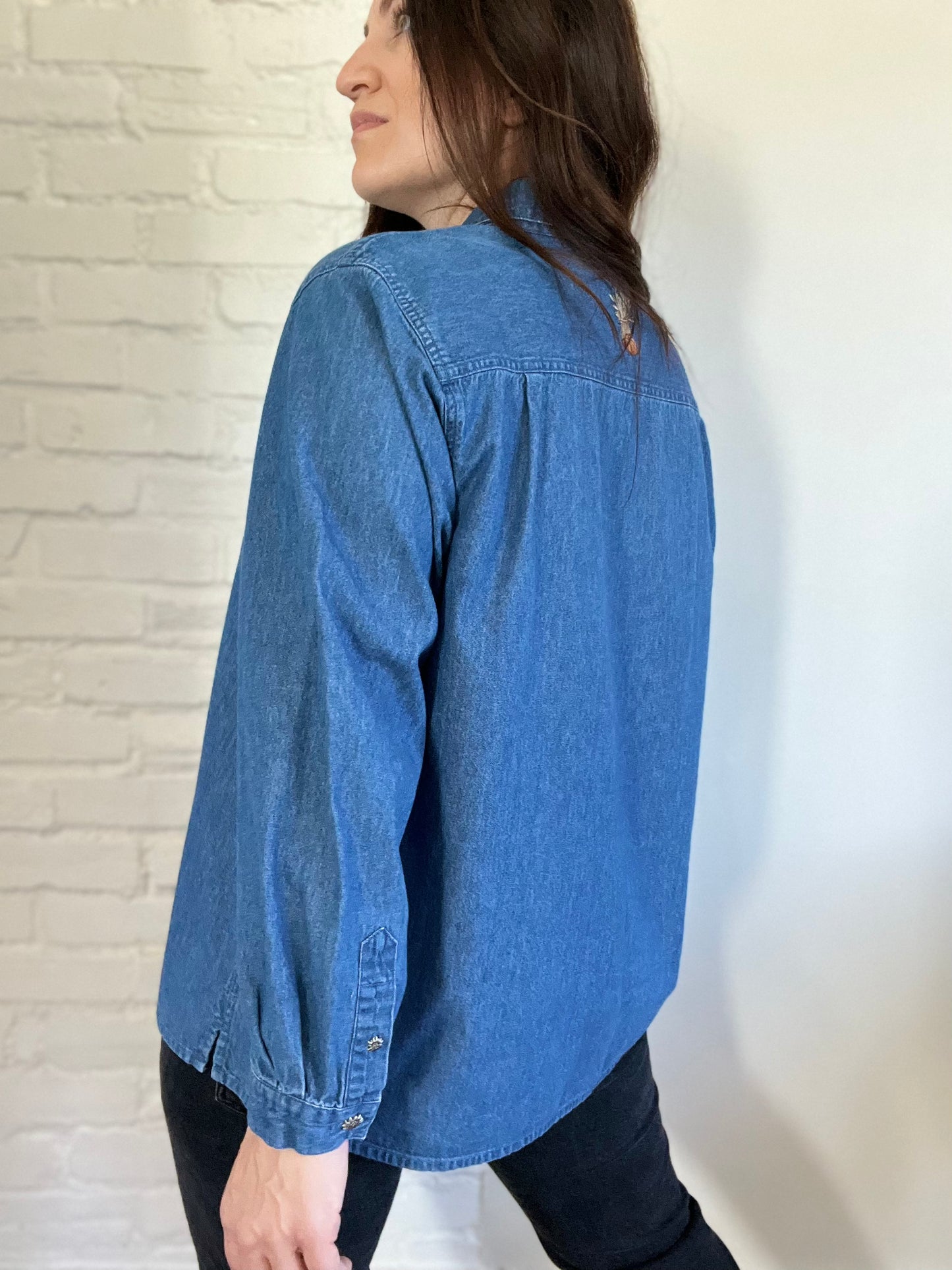 Pumpkin Denim Fall Button Up Shirt - Size XL