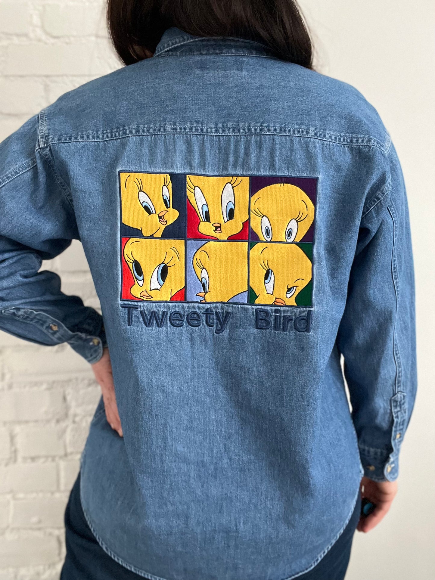 Rare 90s Looney Tunes Tweety Bird Denim Top  - Womens S