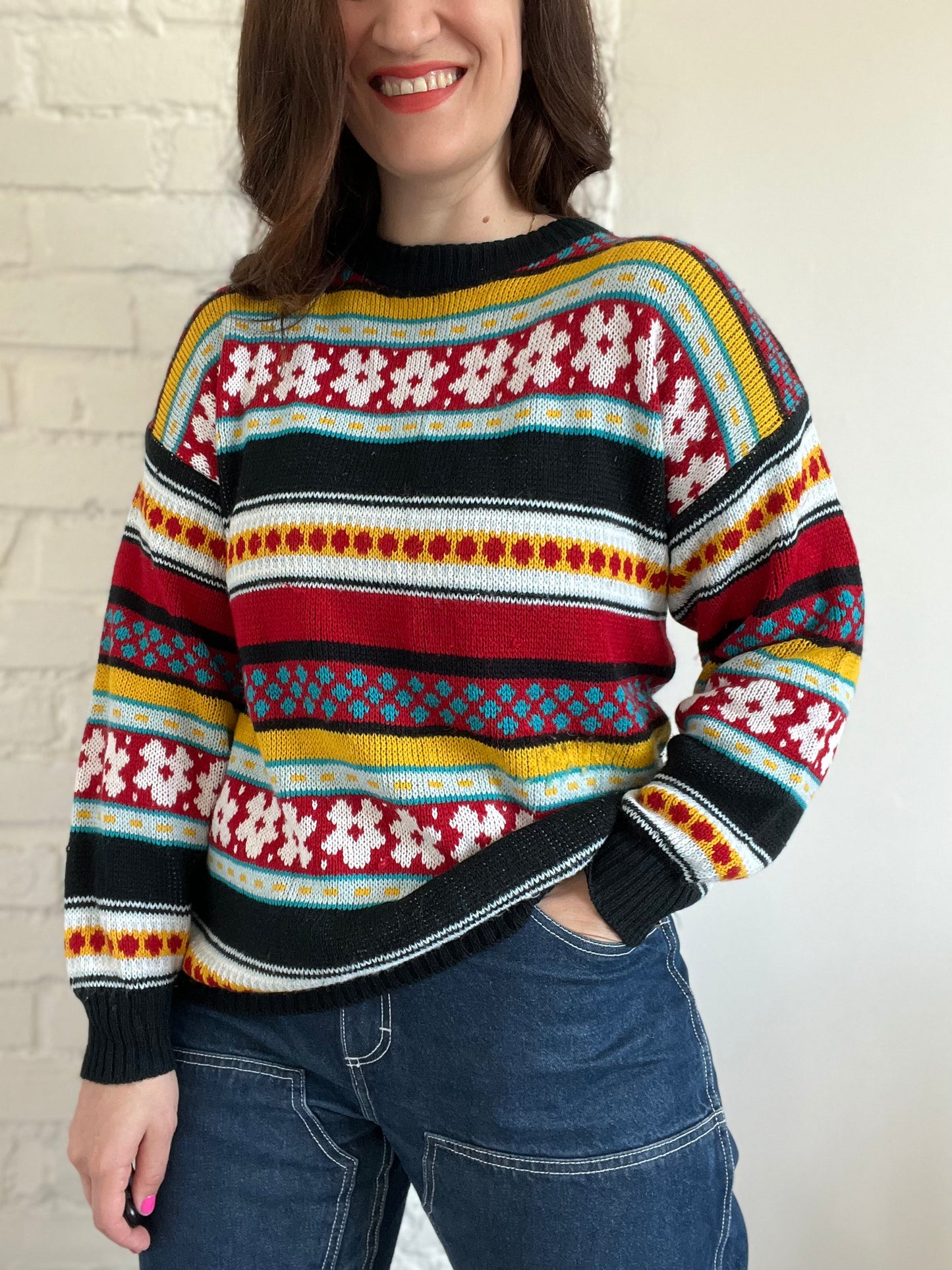 Floral Dad Knit Sweater - L