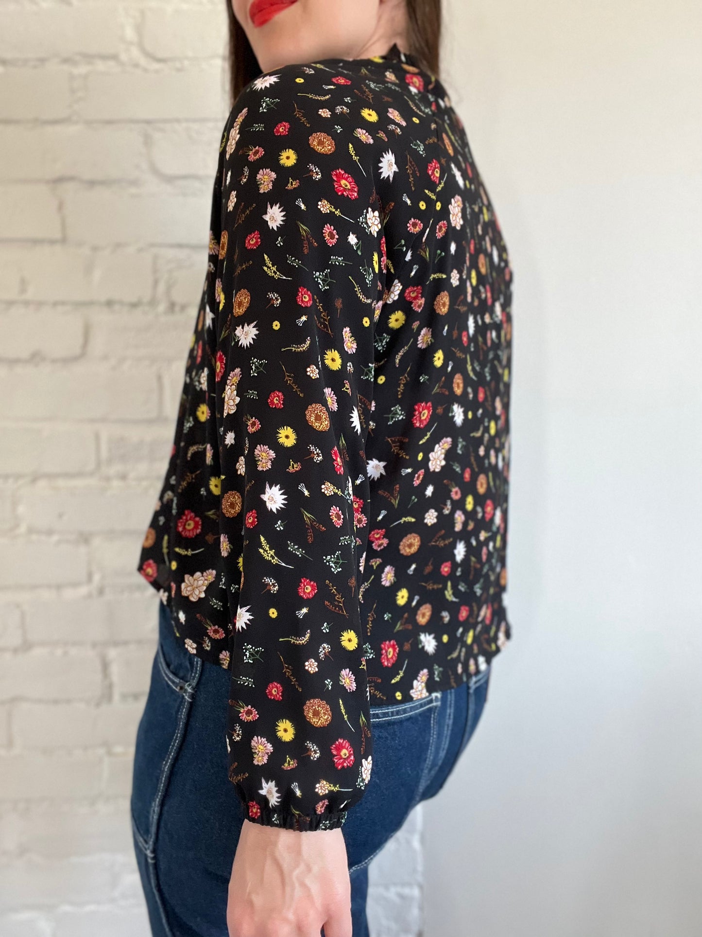 Floral Garden Ruffle Neck Top - S