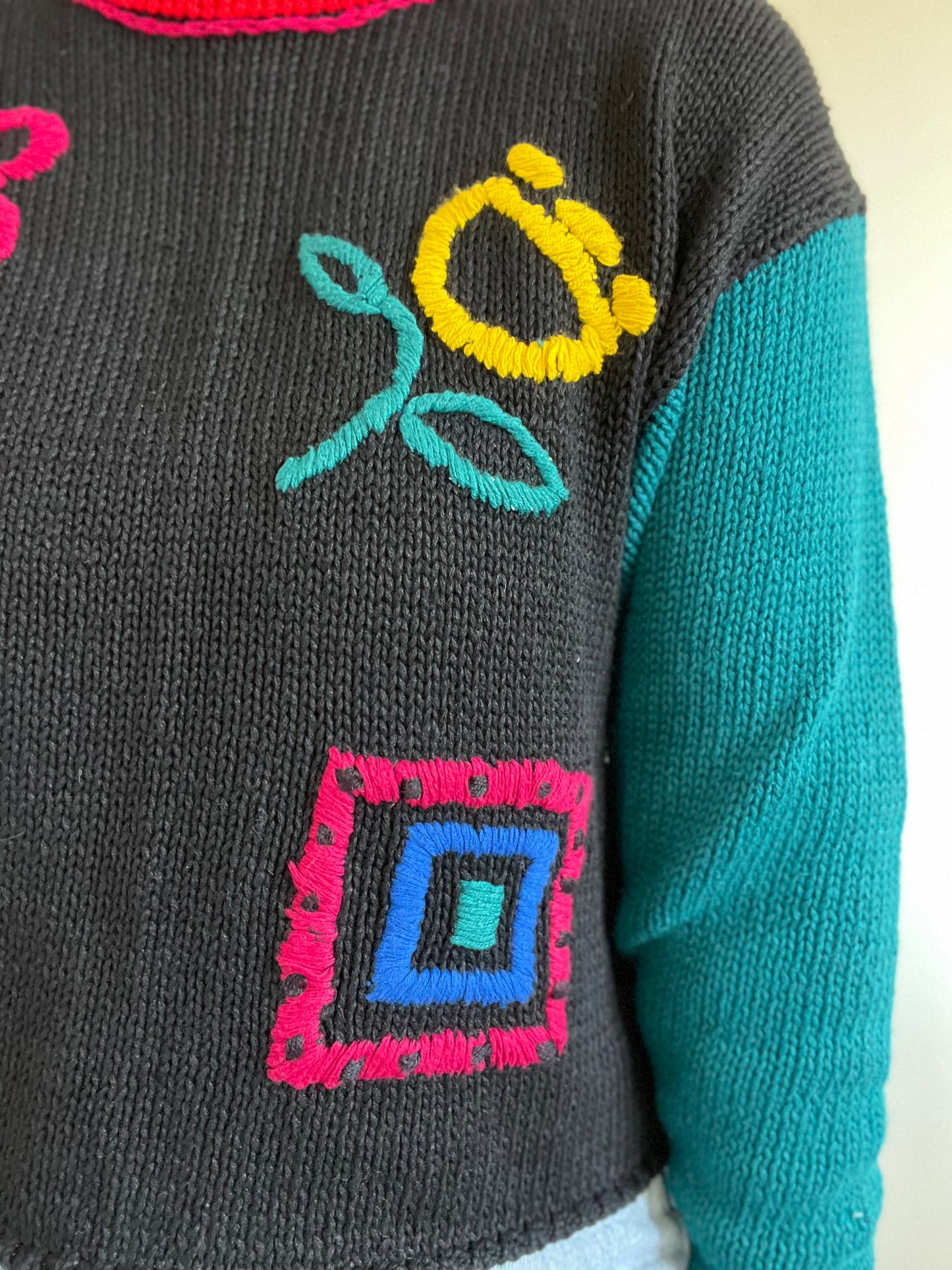 Colour Block Knit Sweater - M