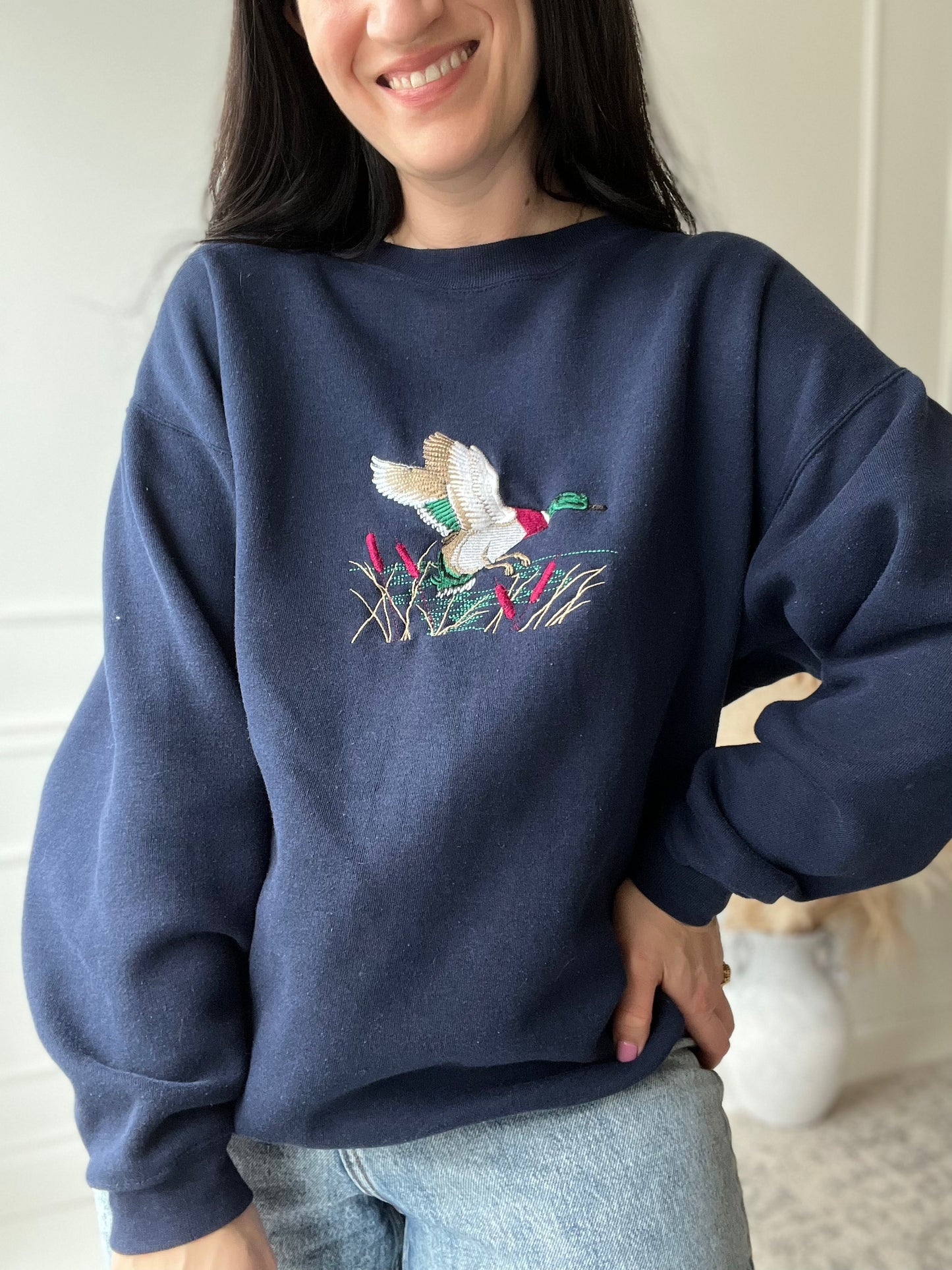 Loon Cattails Embroidered Crewneck - Size L/XL
