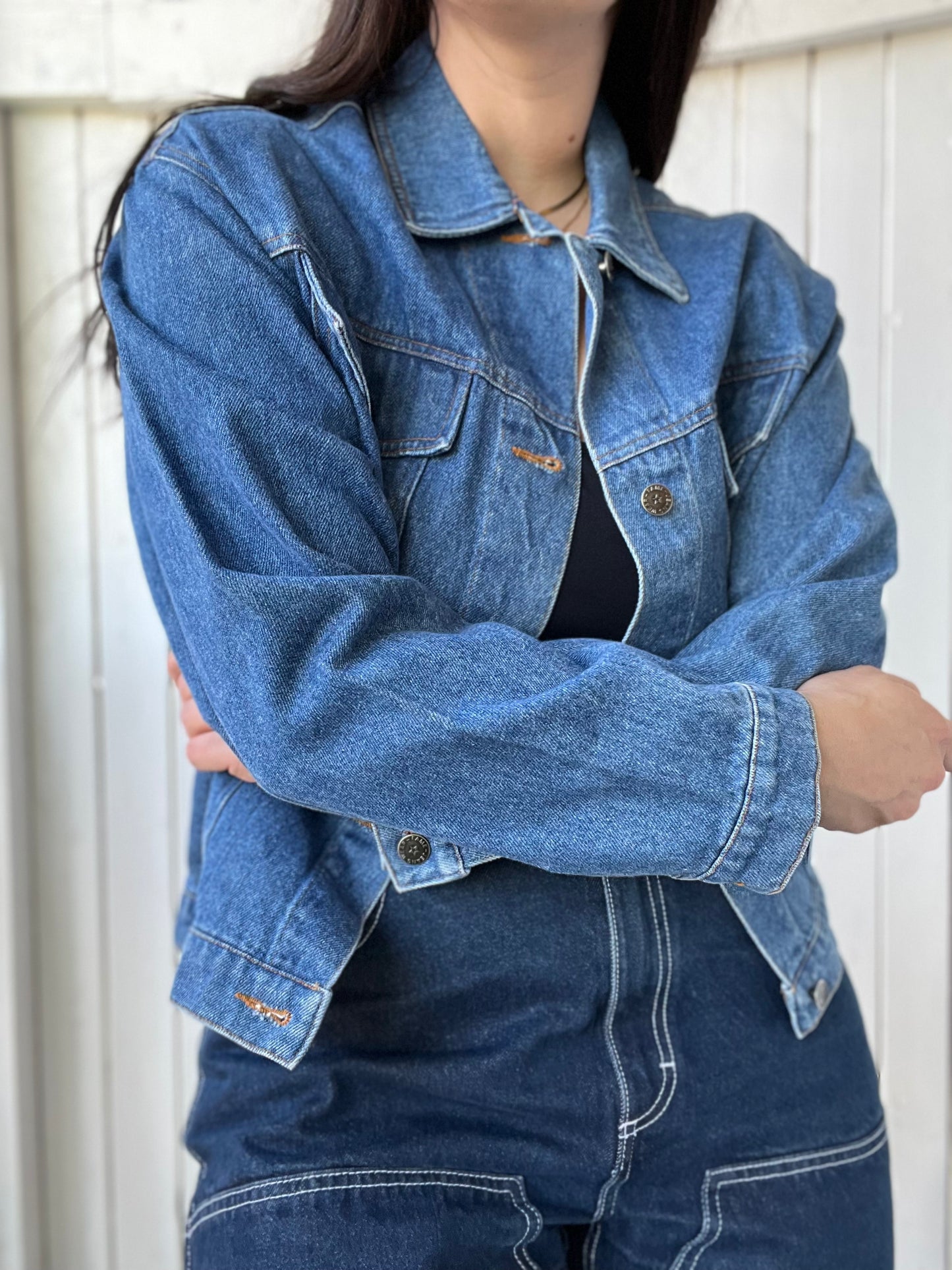 Patched Plaid Denim Jacket - Size M