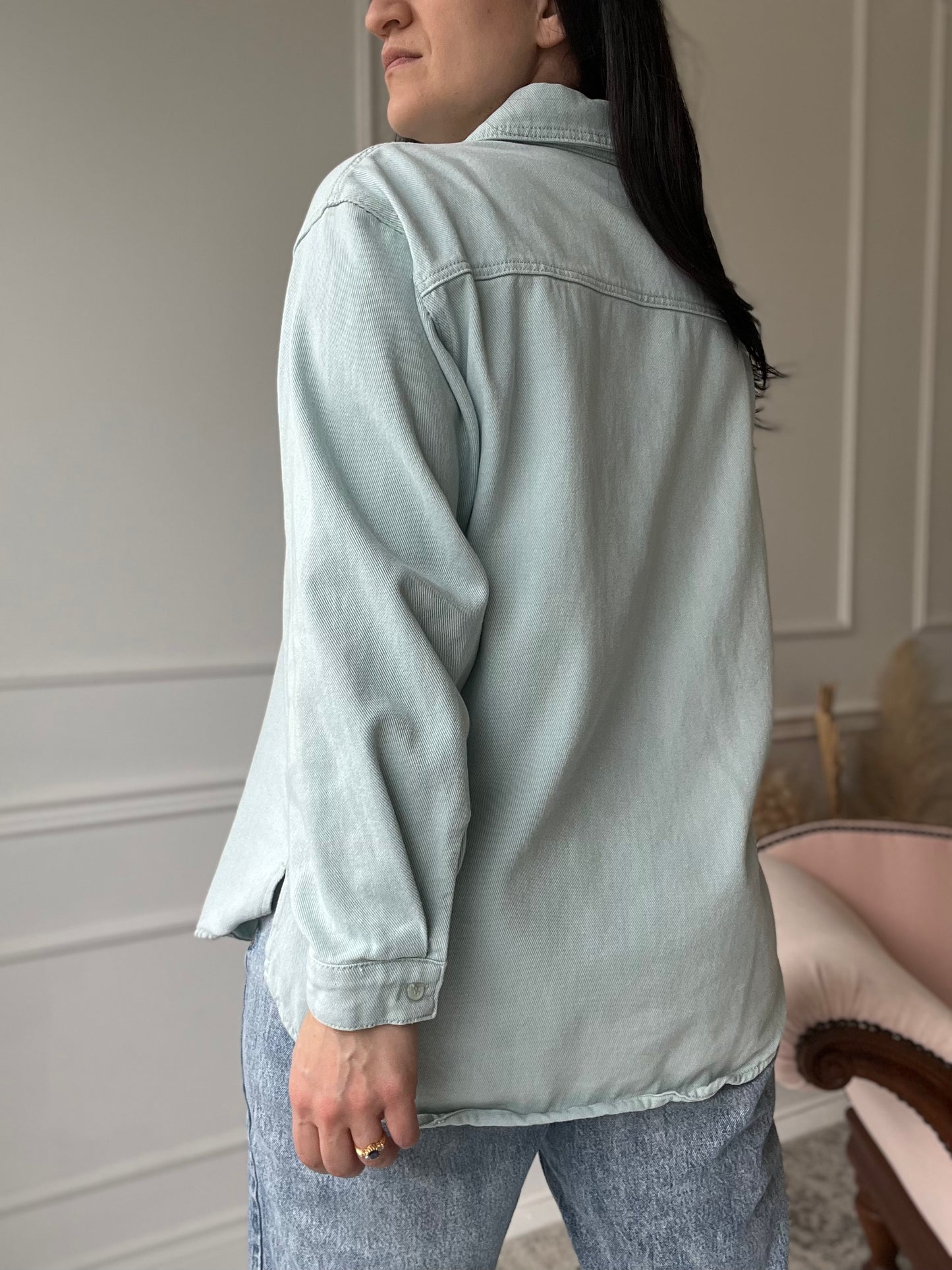 Light Teal Denim Shacket - Size L