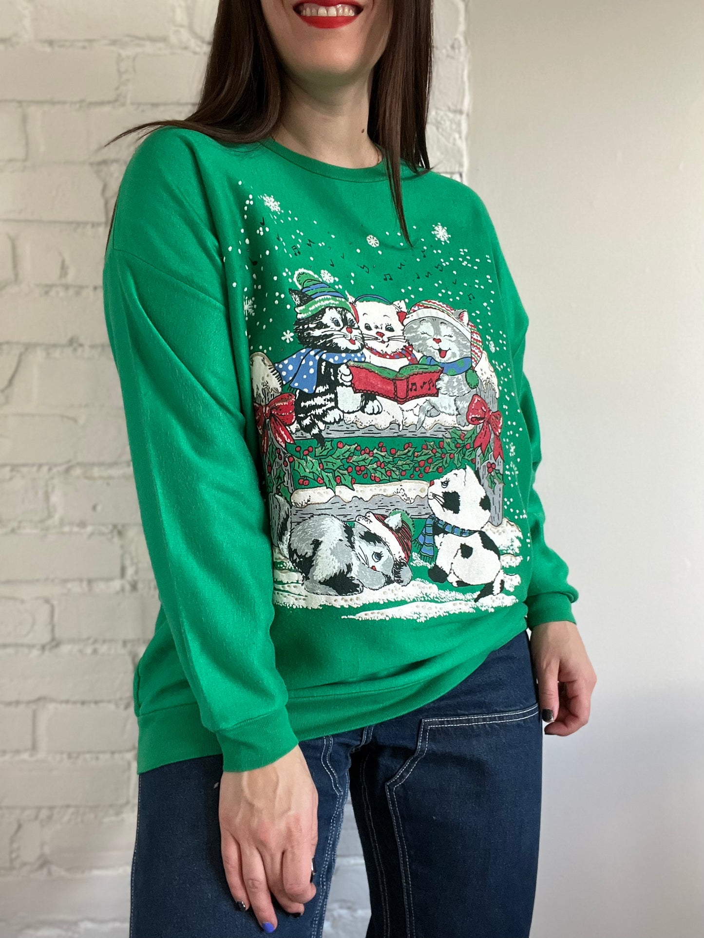 Emerald Holiday Cat Sweater - Size L